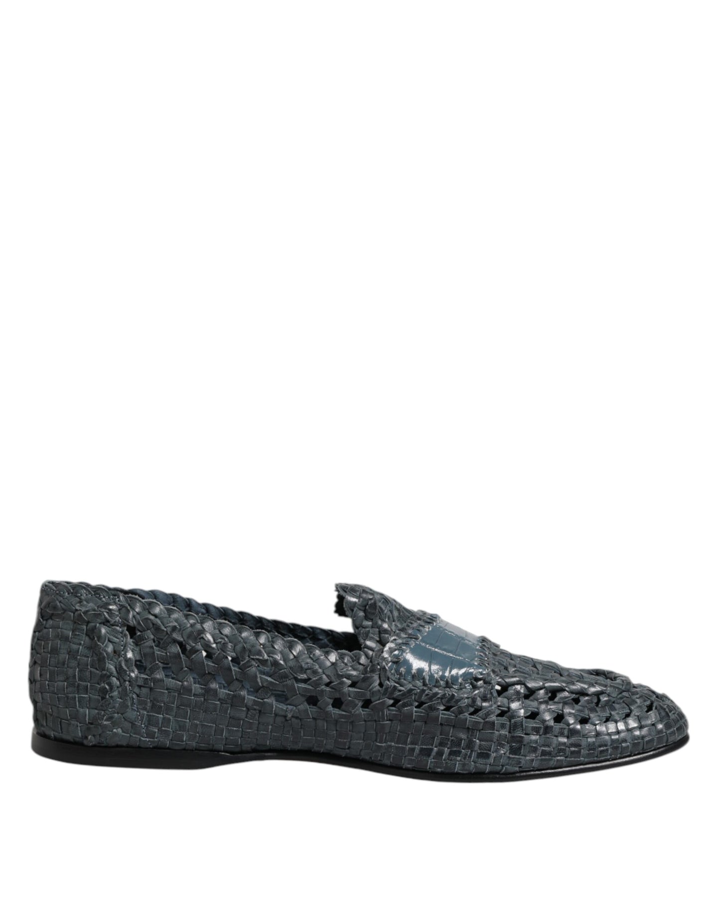 Dolce & Gabbana Blue Woven Raffia Slip On Loafers Shoes Dolce & Gabbana