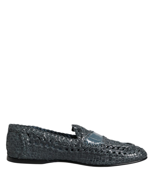 Dolce & Gabbana Blue Woven Raffia Slip On Loafers Shoes Dolce & Gabbana