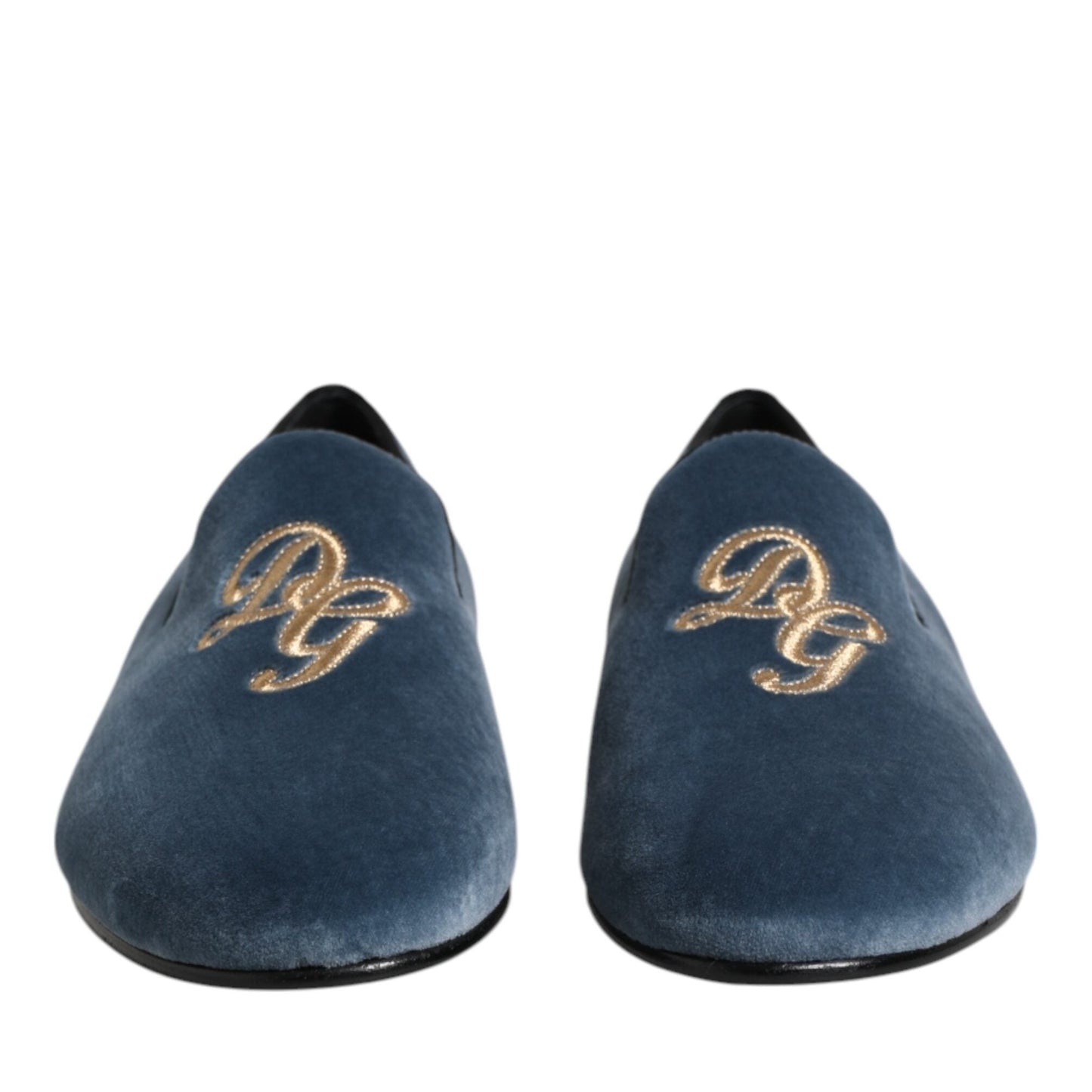Dolce & Gabbana Blue Velvet DG Logo Loafers Formal Shoes