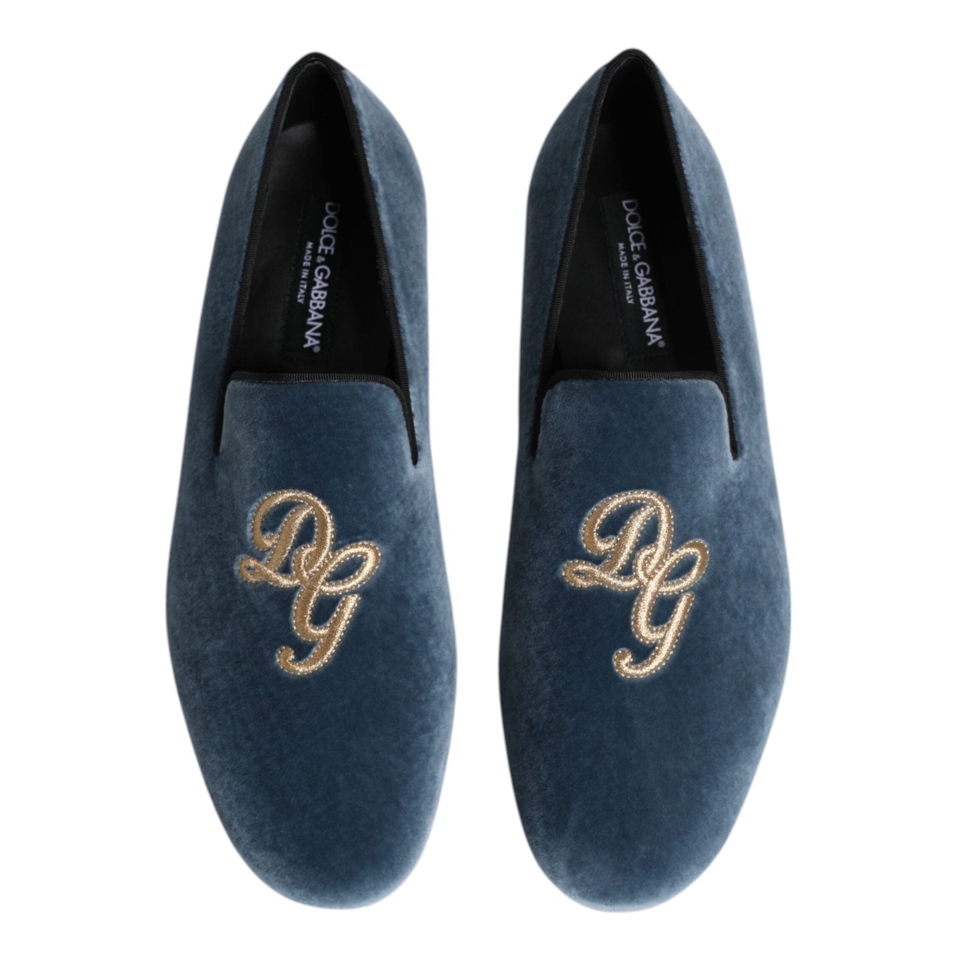 Dolce & Gabbana Blue Velvet DG Logo Loafers Formal Shoes