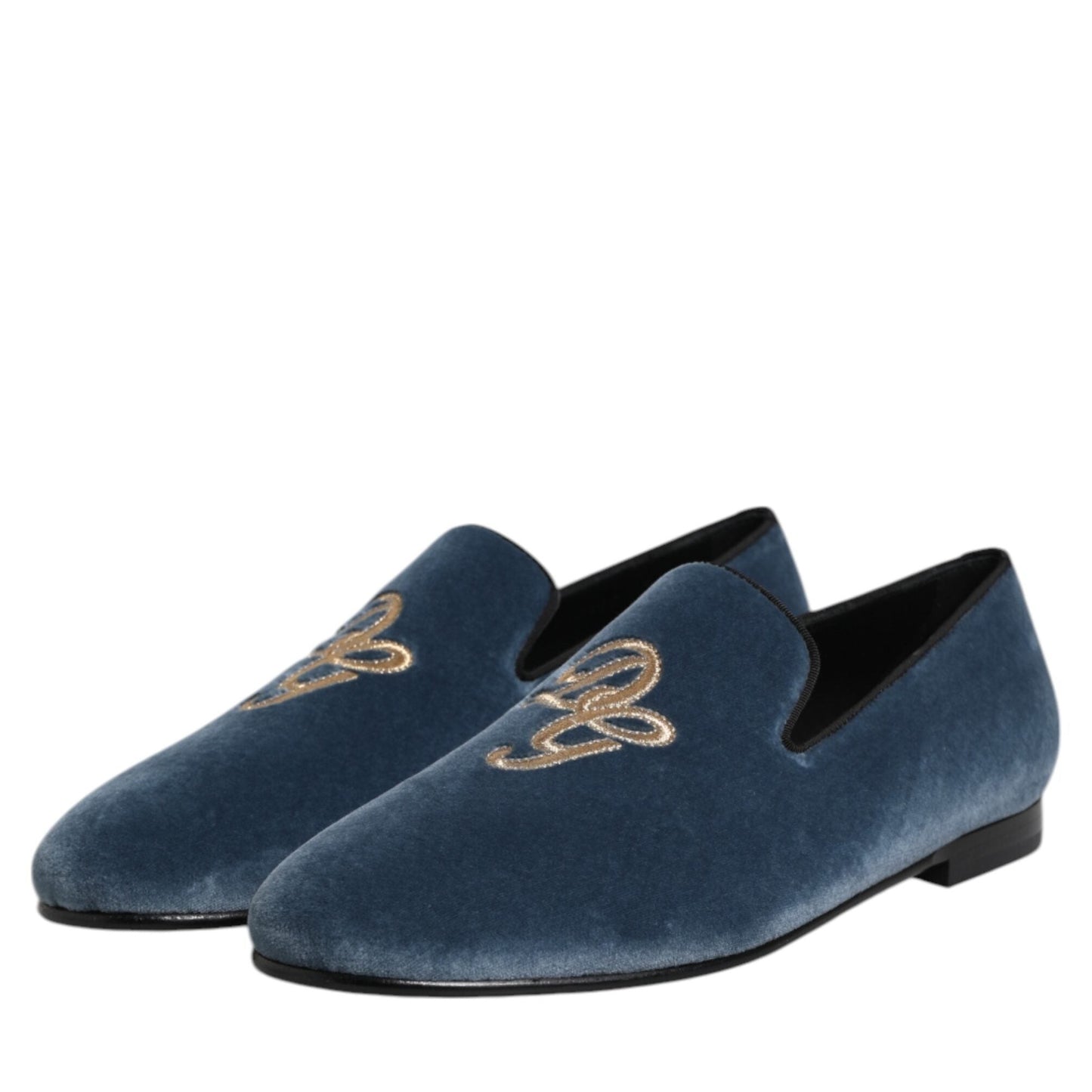 Dolce & Gabbana Blue Velvet DG Logo Loafers Formal Shoes