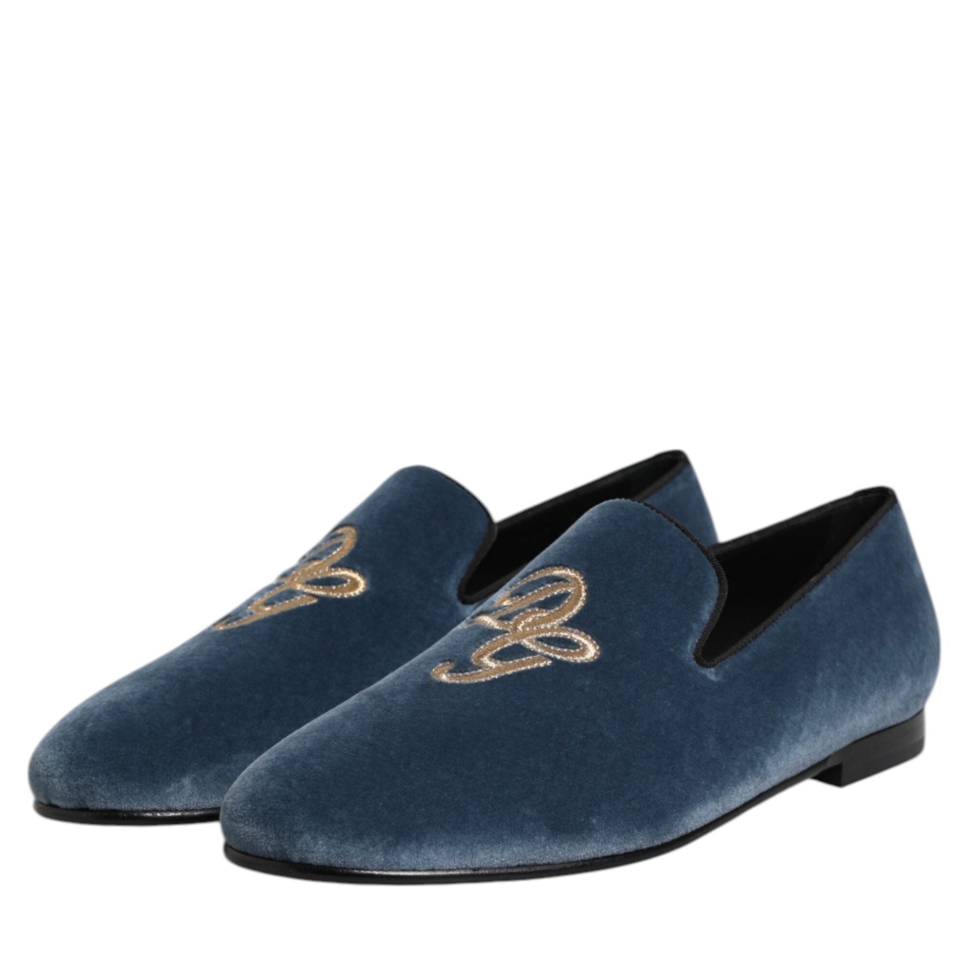 Dolce & Gabbana Blue Velvet DG Logo Loafers Formal Shoes