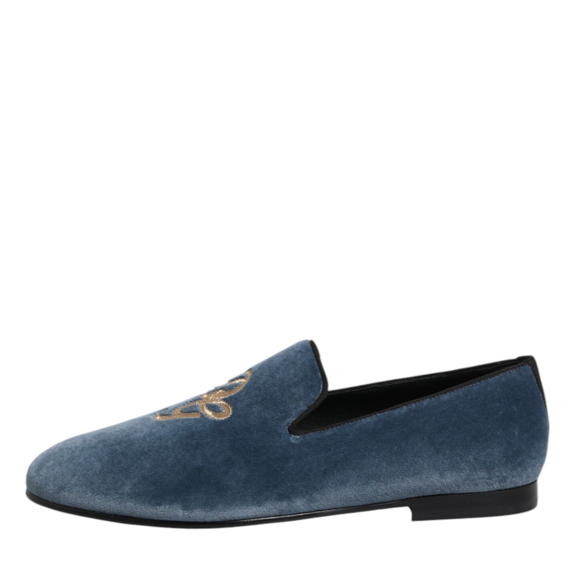 Dolce & Gabbana Blue Velvet DG Logo Loafers Formal Shoes