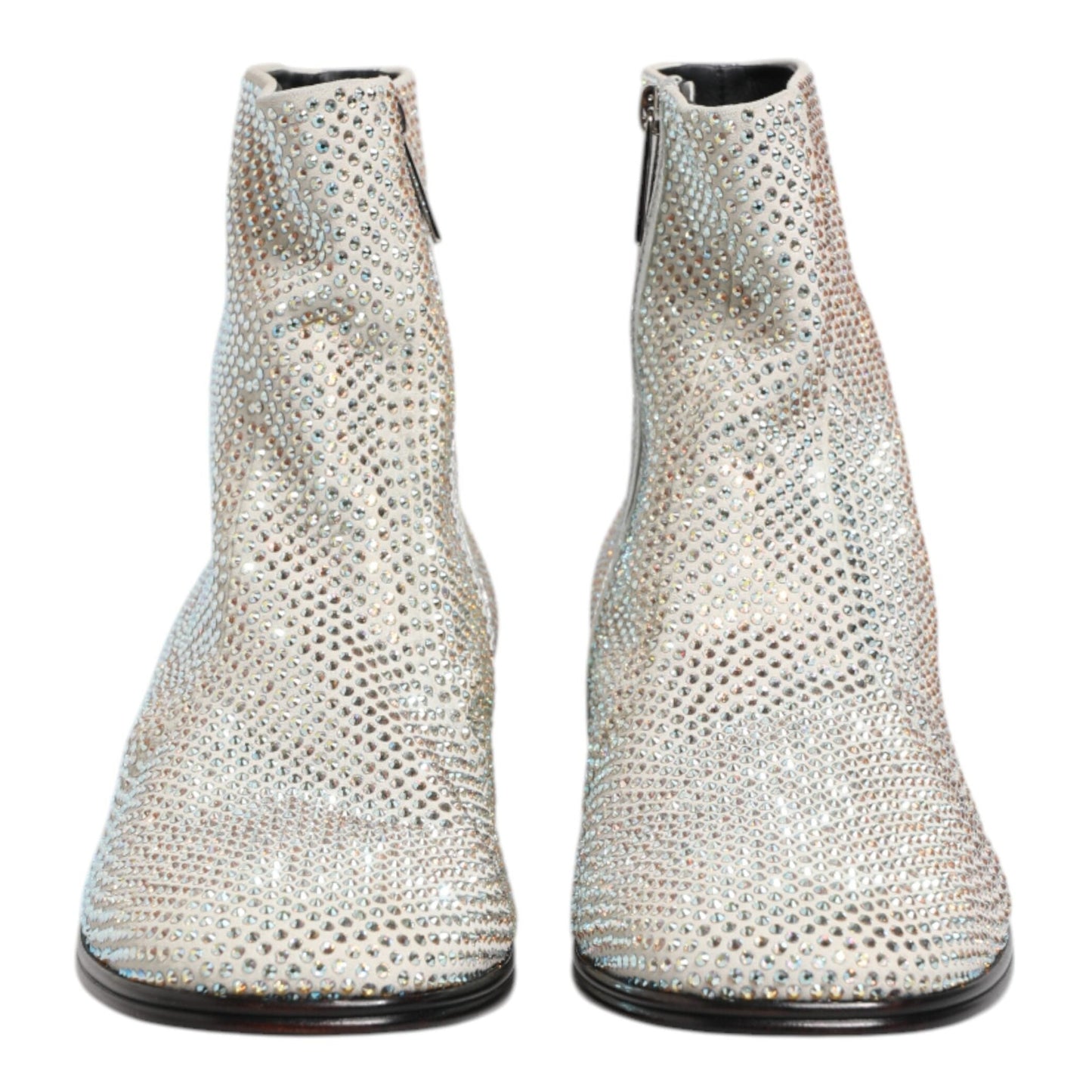 Dolce & Gabbana White Strass DG Logo Heels Ankle Boots Shoes