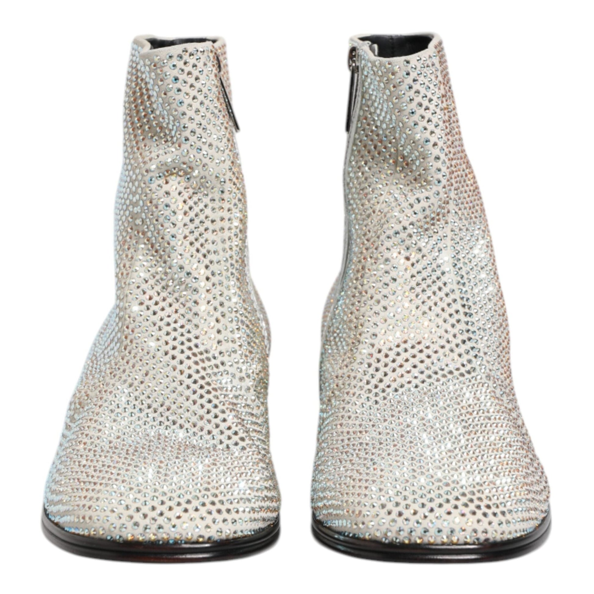 Dolce & Gabbana White Strass DG Logo Heels Ankle Boots Shoes