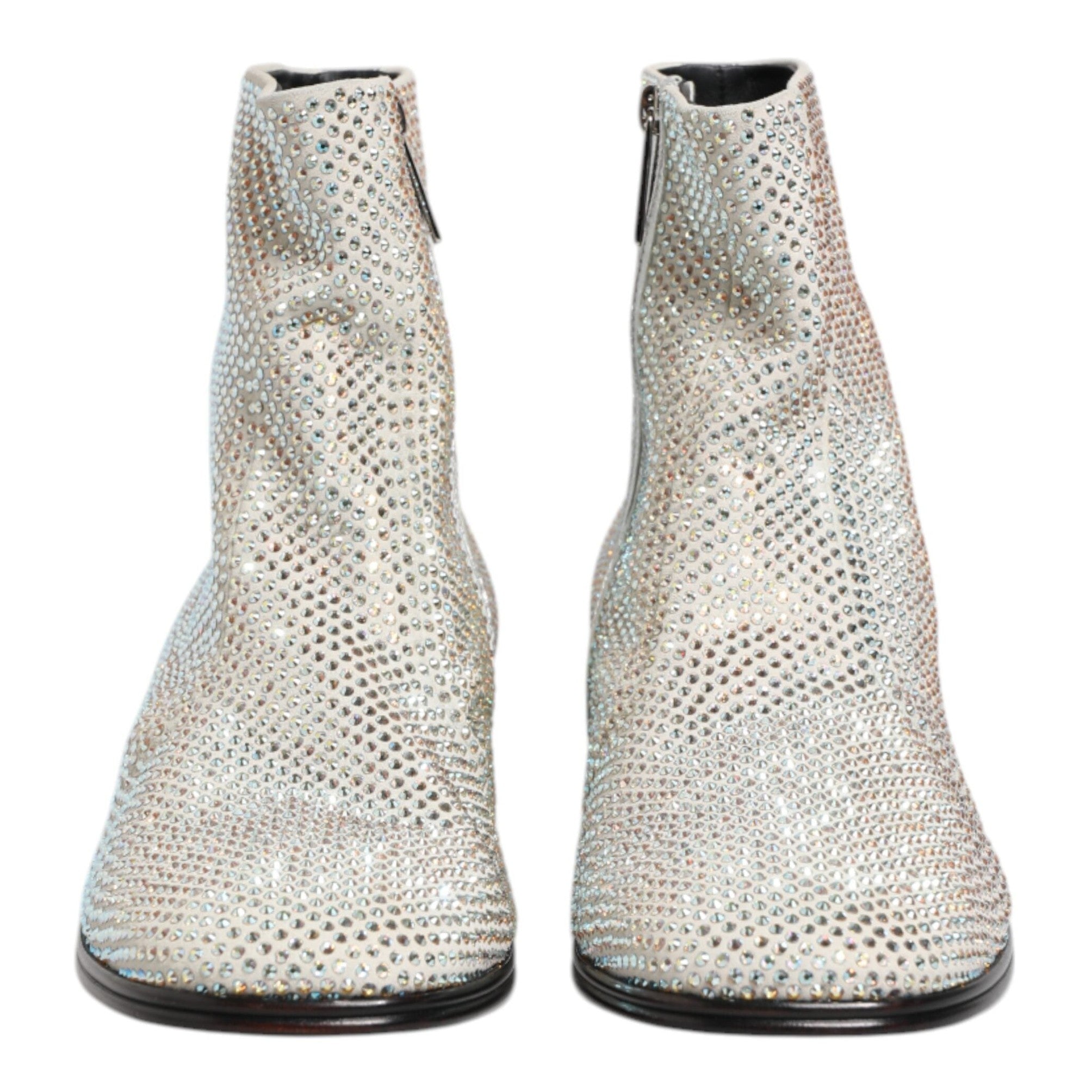 Dolce & Gabbana White Strass DG Logo Heels Ankle Boots Shoes