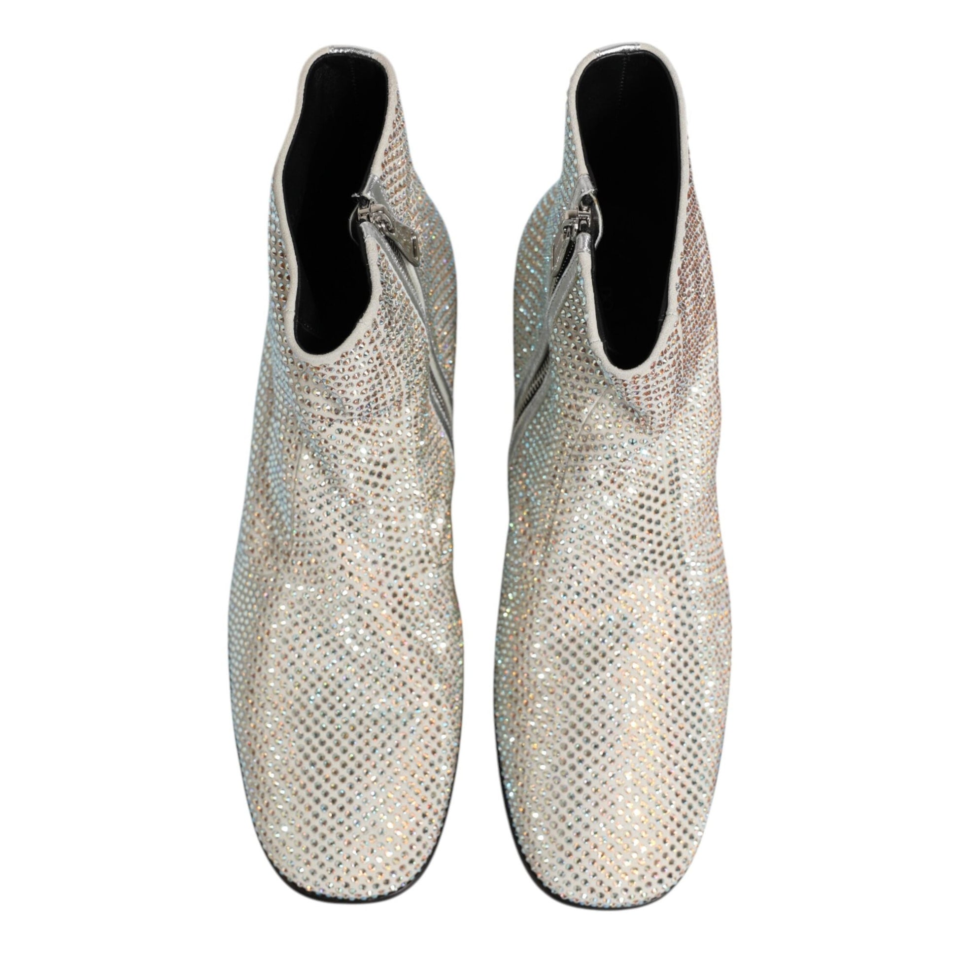 Dolce & Gabbana White Strass DG Logo Heels Ankle Boots Shoes