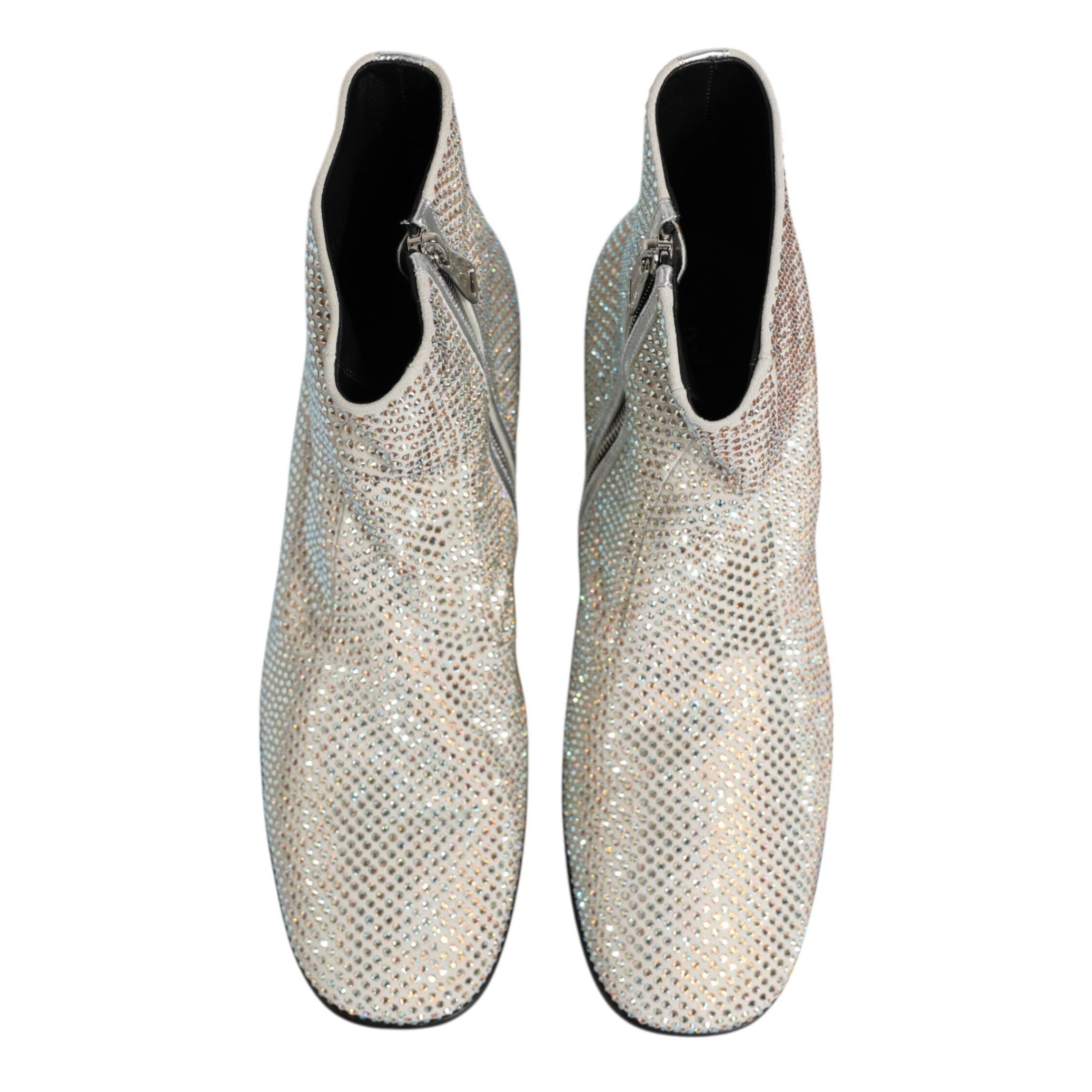 Dolce & Gabbana White Strass DG Logo Heels Ankle Boots Shoes