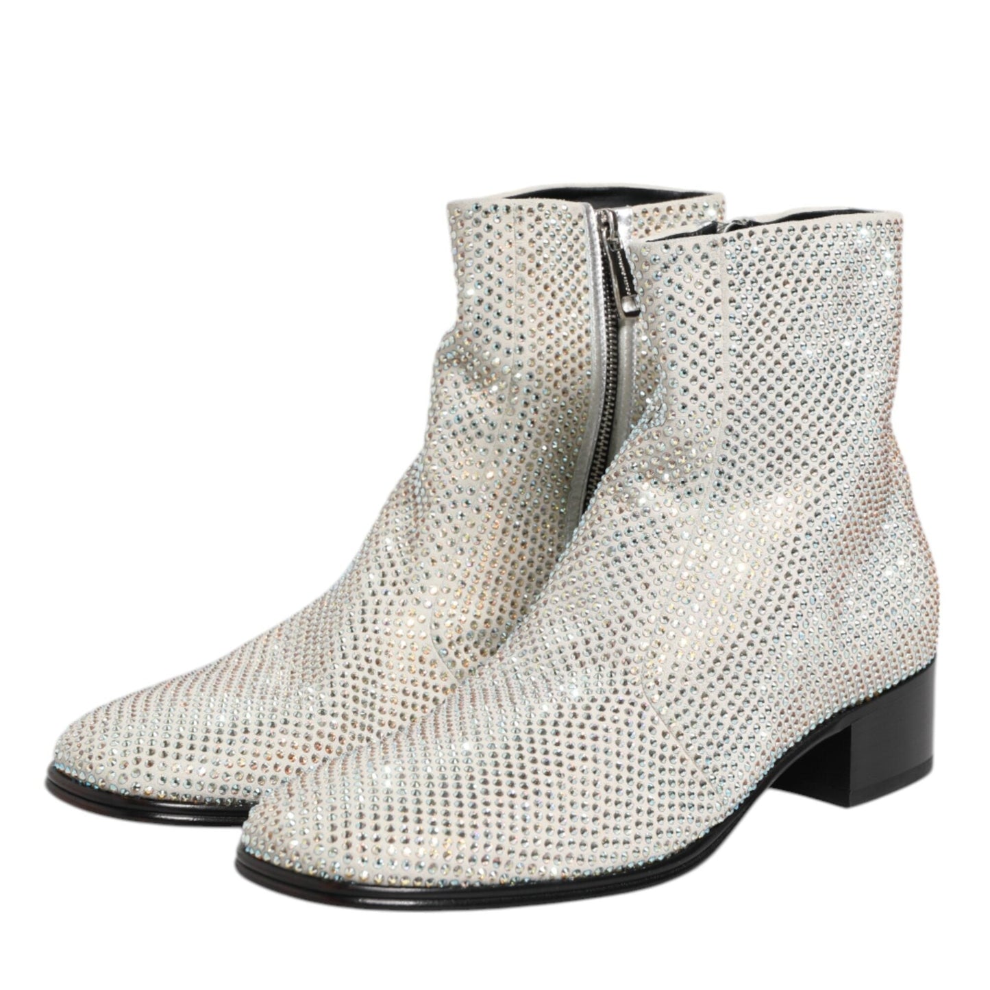 Dolce & Gabbana White Strass DG Logo Heels Ankle Boots Shoes
