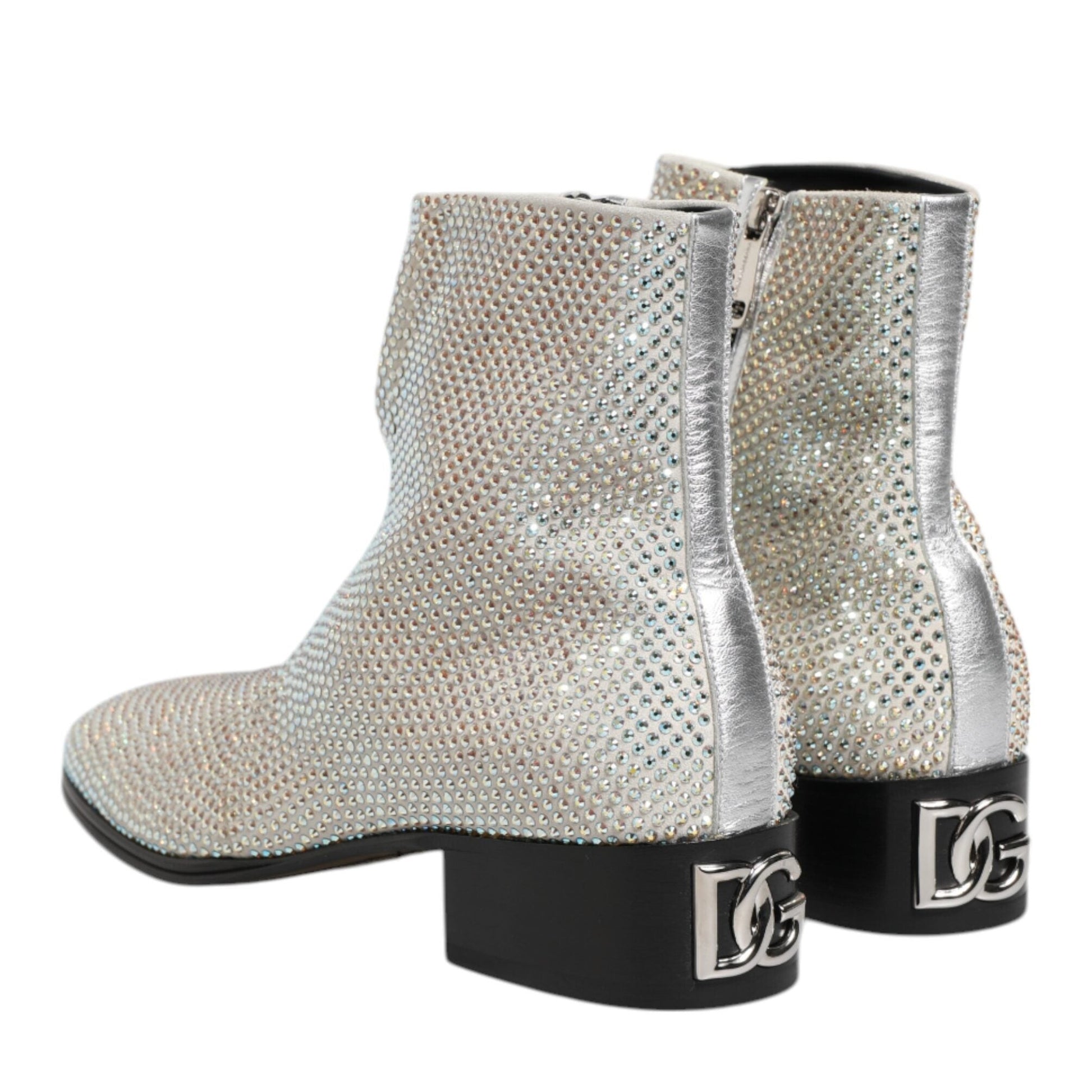 Dolce & Gabbana White Strass DG Logo Heels Ankle Boots Shoes