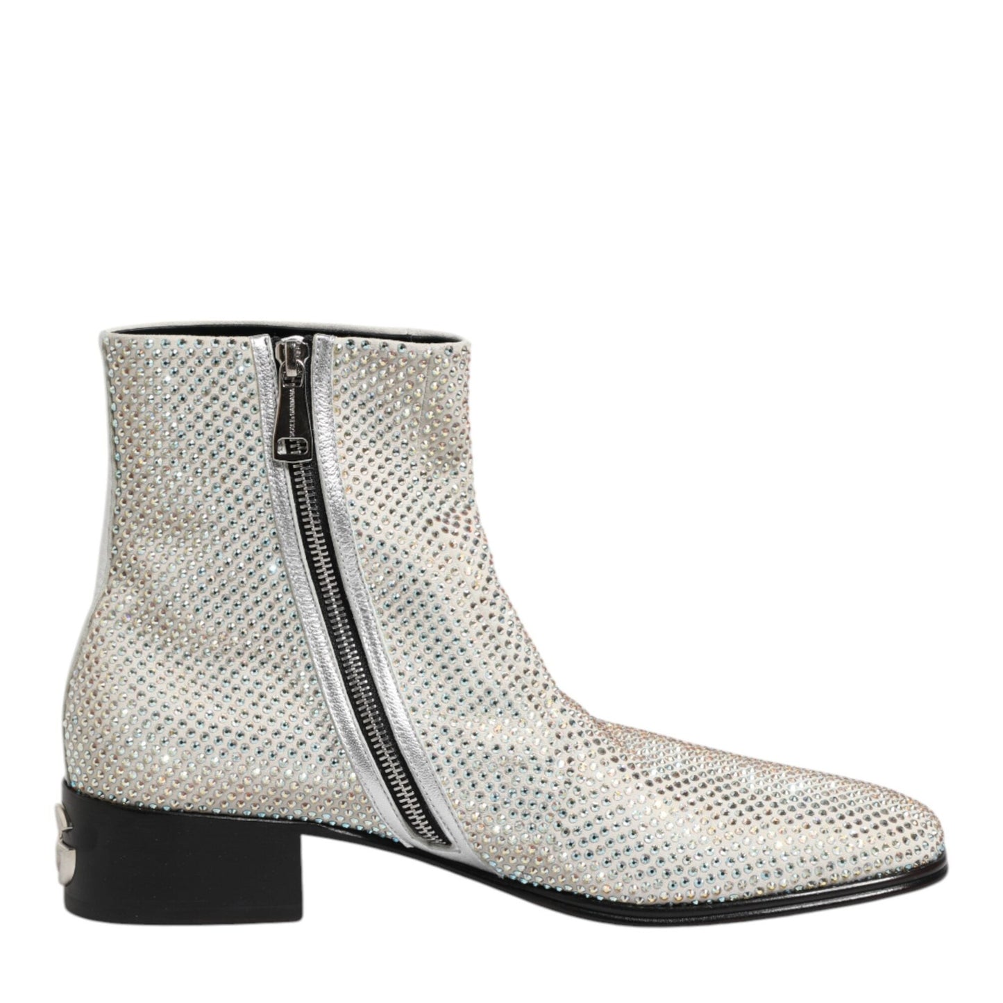 Dolce & Gabbana White Strass DG Logo Heels Ankle Boots Shoes