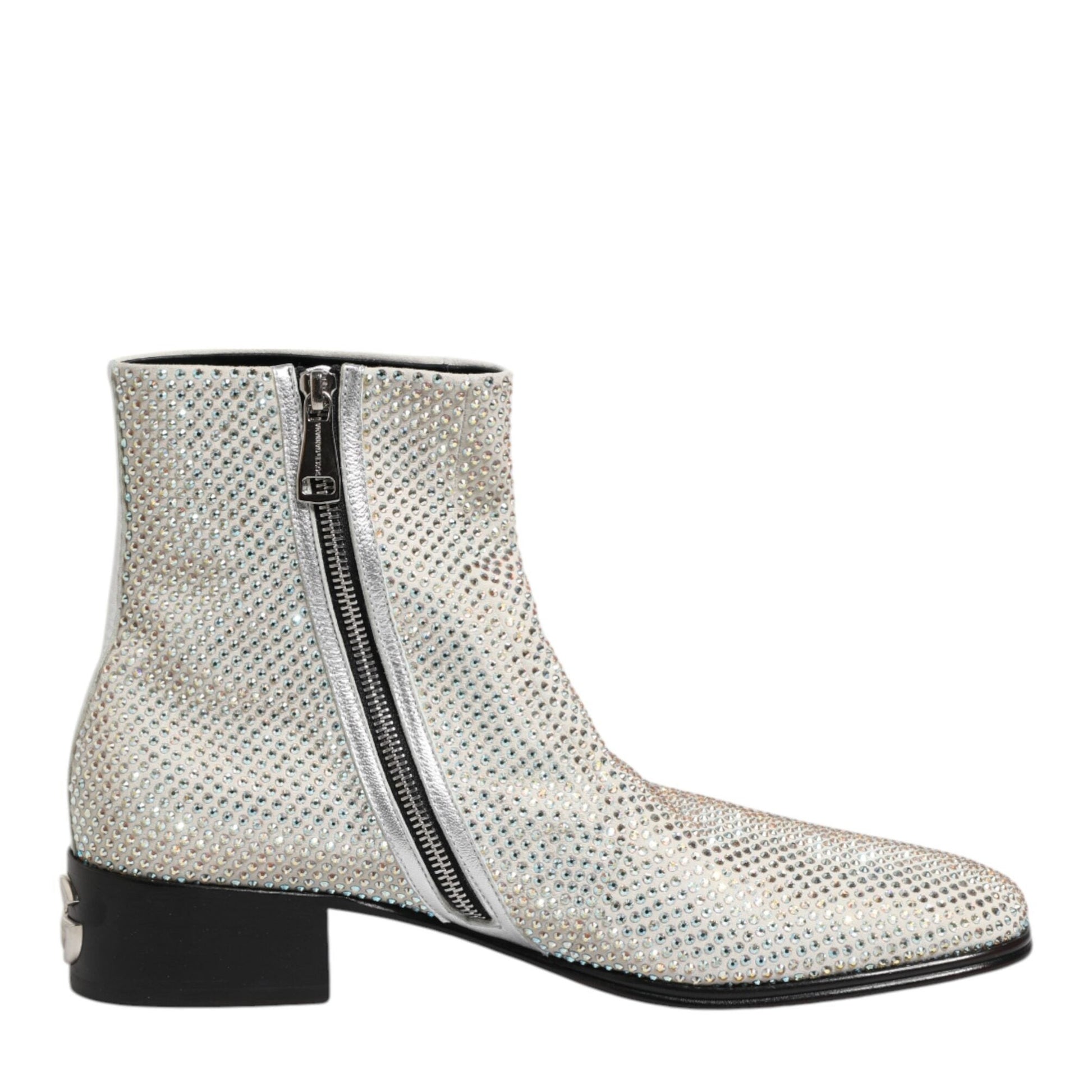 Dolce & Gabbana White Strass DG Logo Heels Ankle Boots Shoes