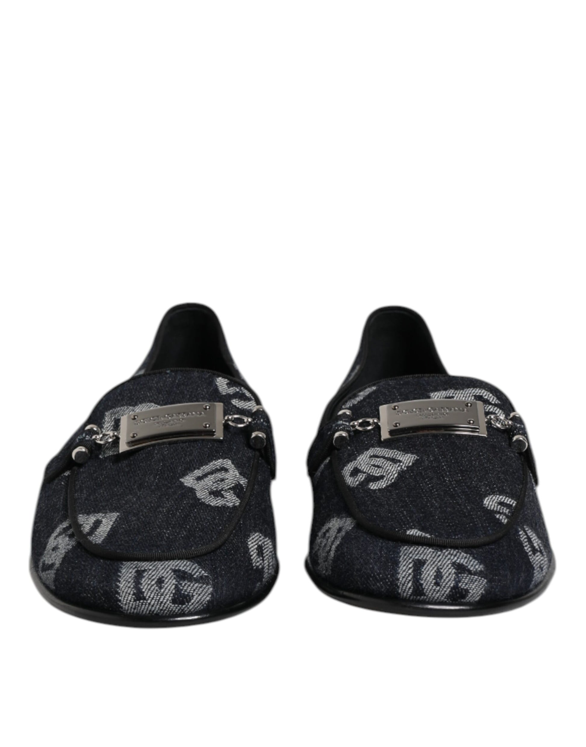 Dolce & Gabbana Blue Logo Cotton Loafers Formal Dress Shoes Dolce & Gabbana