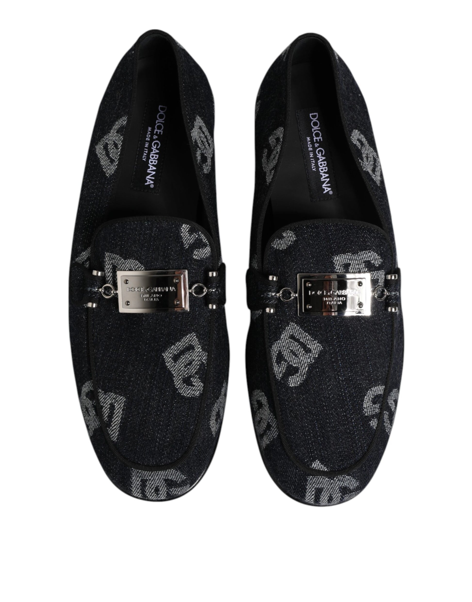 Dolce & Gabbana Blue Logo Cotton Loafers Formal Dress Shoes Dolce & Gabbana
