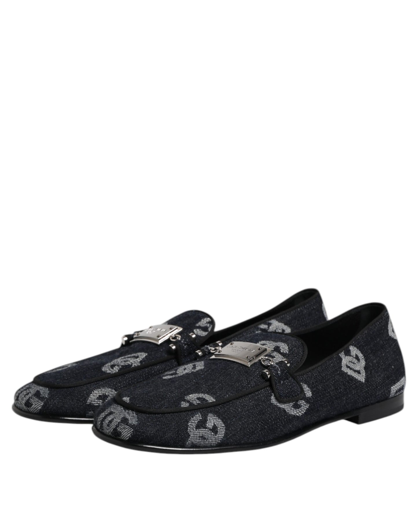 Dolce & Gabbana Blue Logo Cotton Loafers Formal Dress Shoes Dolce & Gabbana