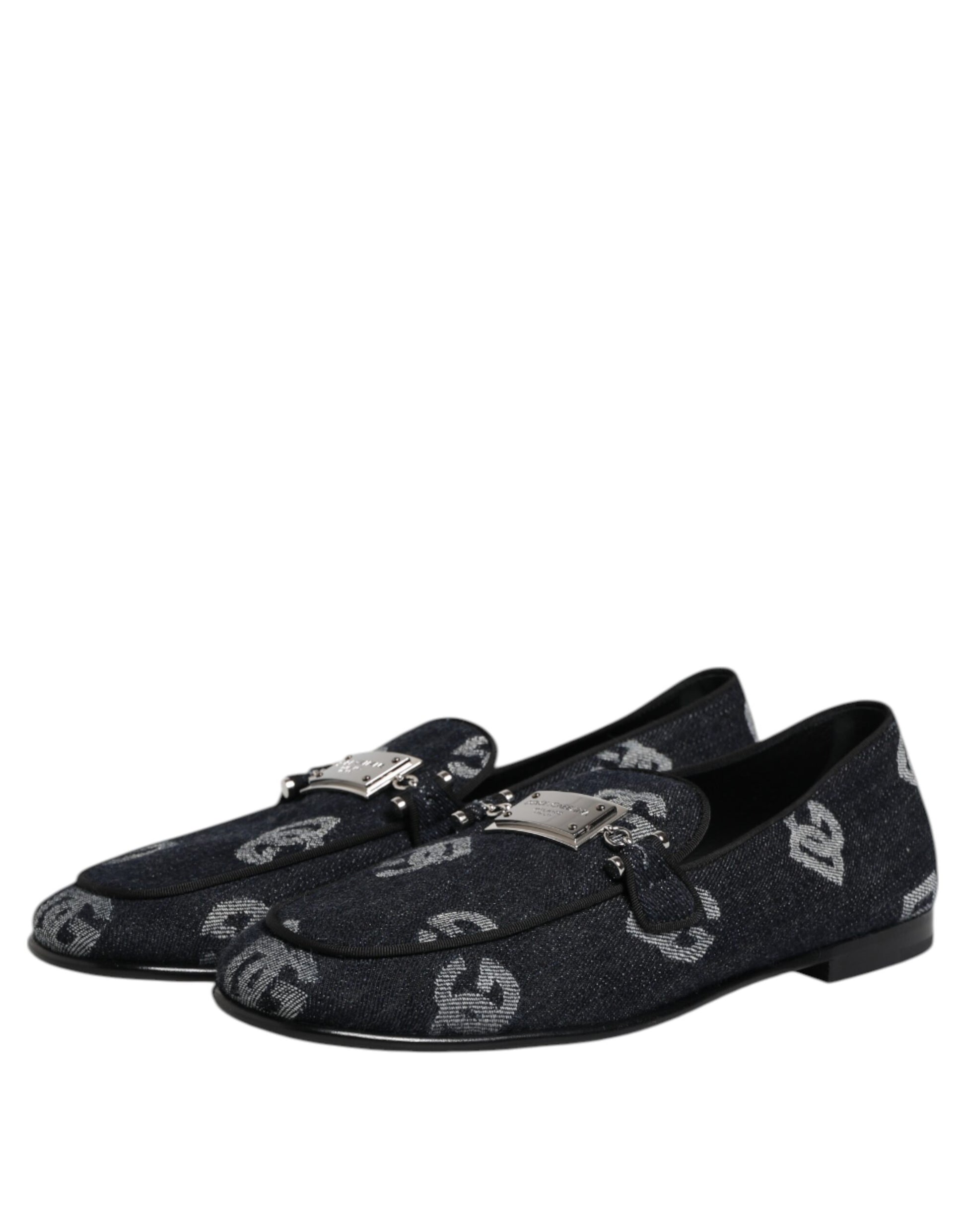 Dolce & Gabbana Blue Logo Cotton Loafers Formal Dress Shoes Dolce & Gabbana