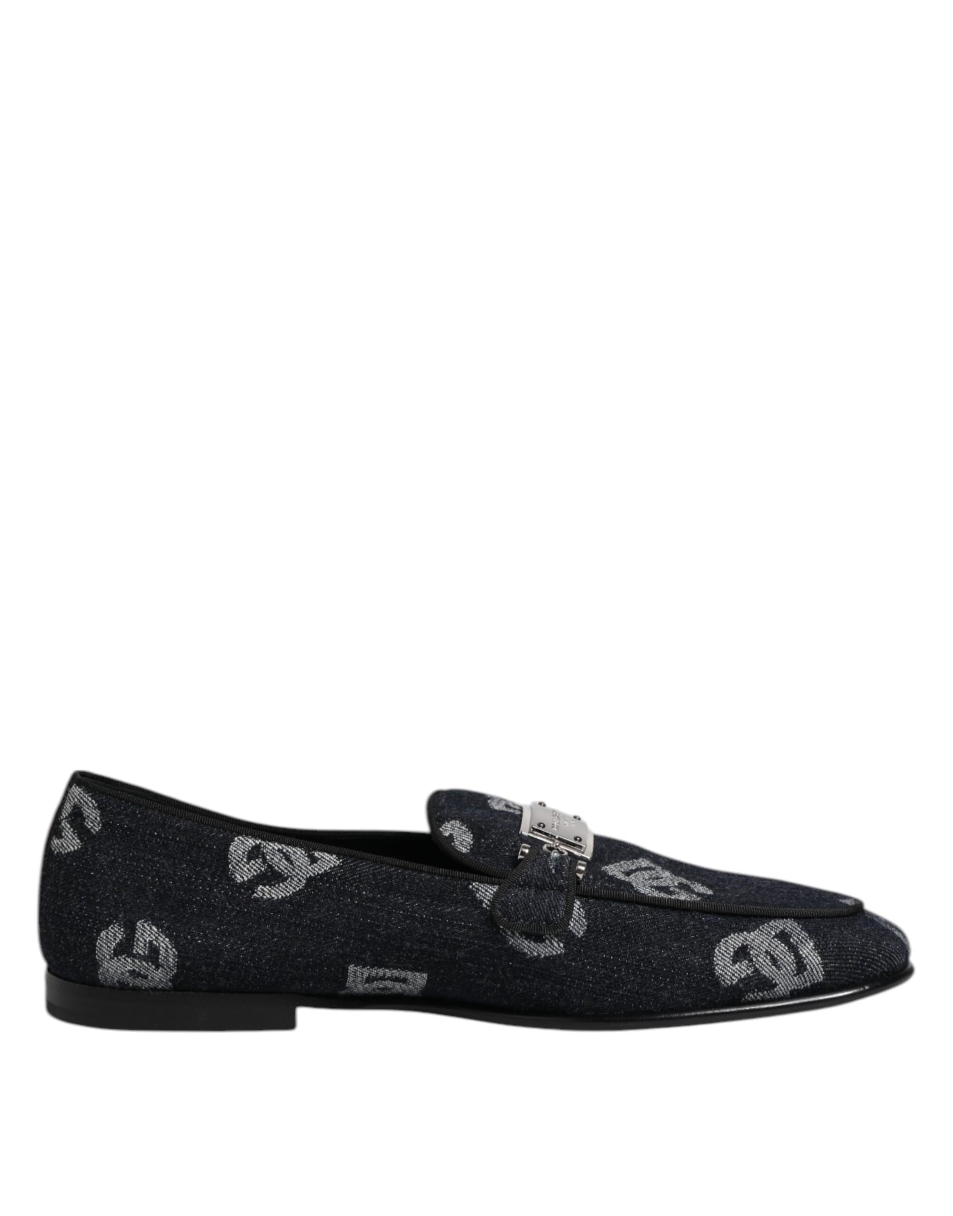 Dolce & Gabbana Blue Logo Cotton Loafers Formal Dress Shoes Dolce & Gabbana