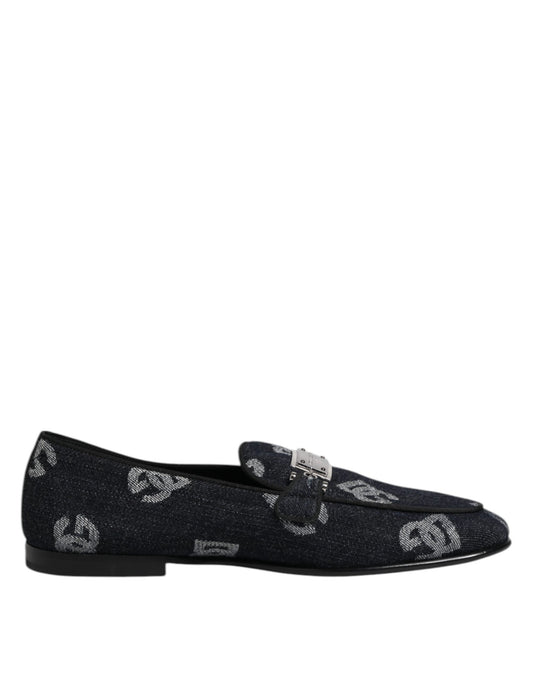 Dolce & Gabbana Blue Logo Cotton Loafers Formal Dress Shoes Dolce & Gabbana