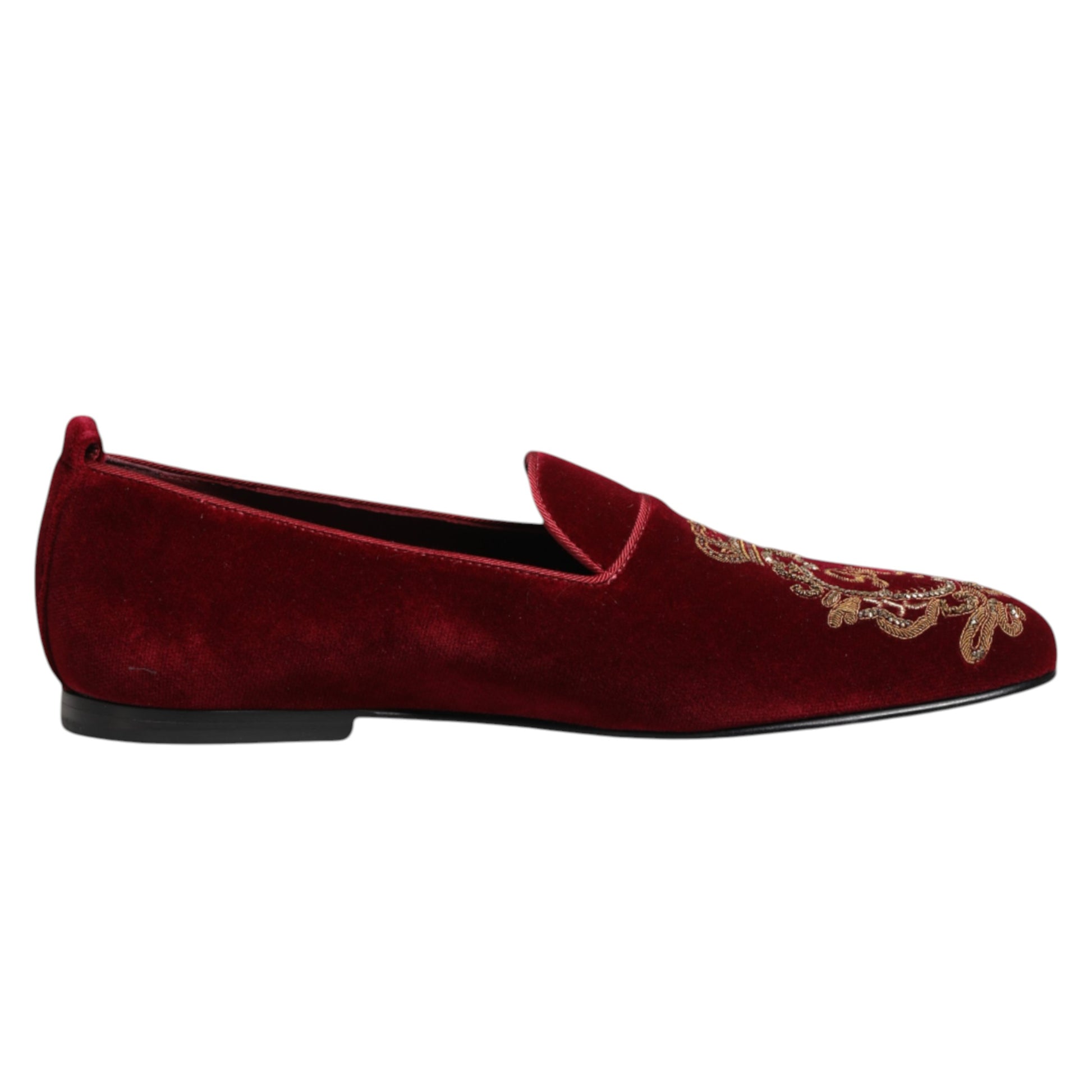 Dolce & Gabbana Red Velvet Gold Crown Mens Loafers Shoes Dolce & Gabbana