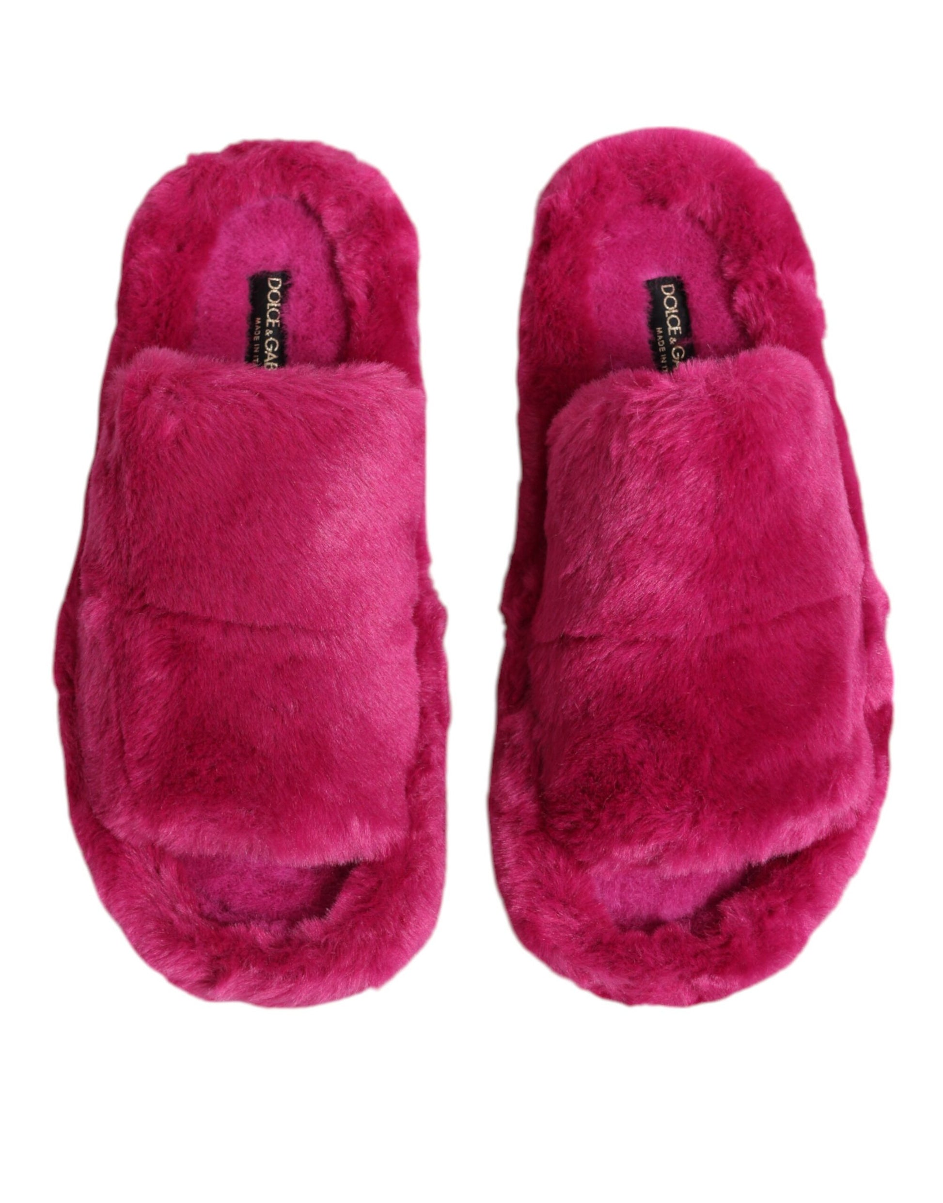 Dolce & Gabbana Pink Acrylic Faux Fur Mens Flats Sandals Shoes Dolce & Gabbana