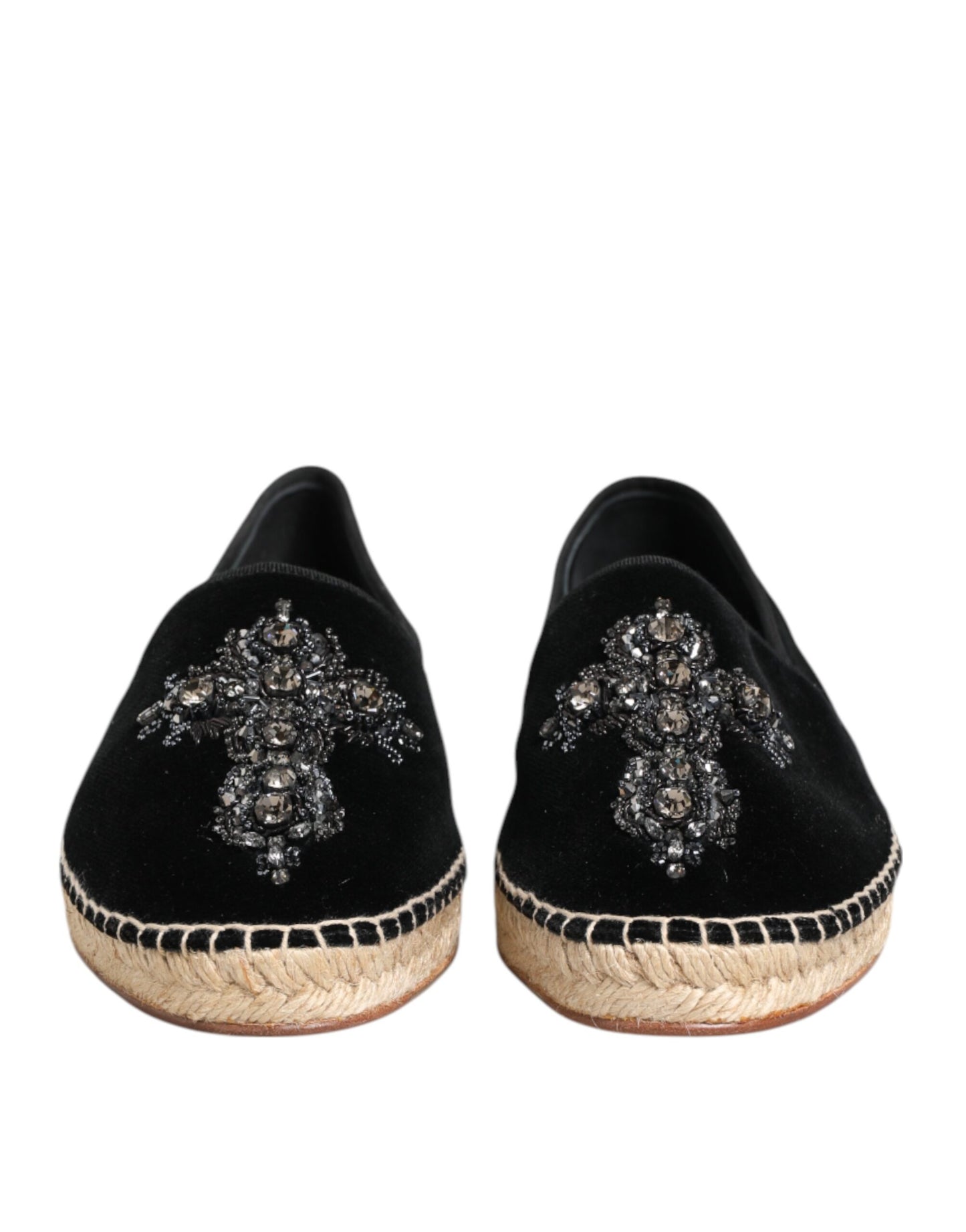 Dolce & Gabbana Black Cross Crystal Slip On Espadrille Shoes Dolce & Gabbana
