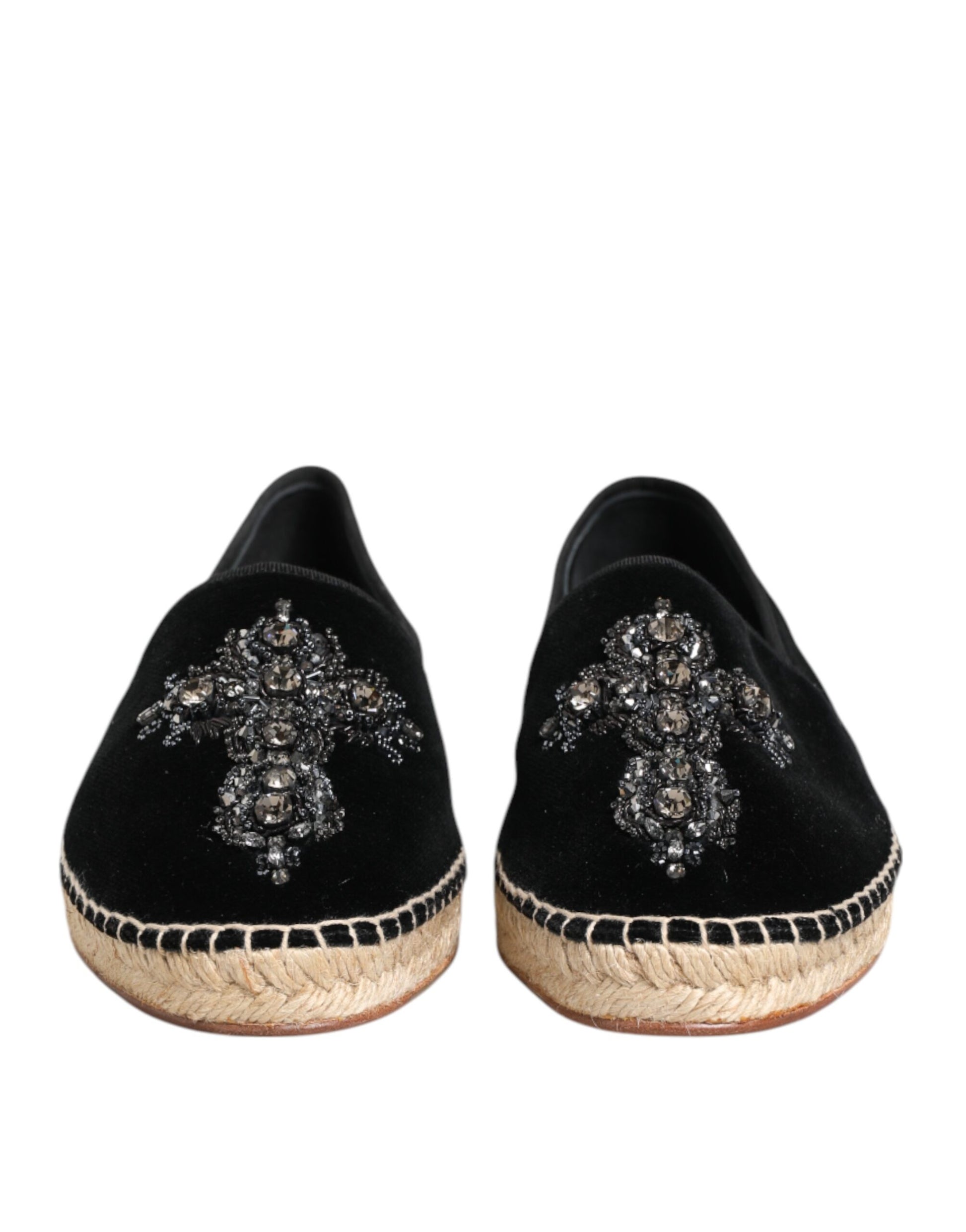 Dolce & Gabbana Black Cross Crystal Slip On Espadrille Shoes Dolce & Gabbana