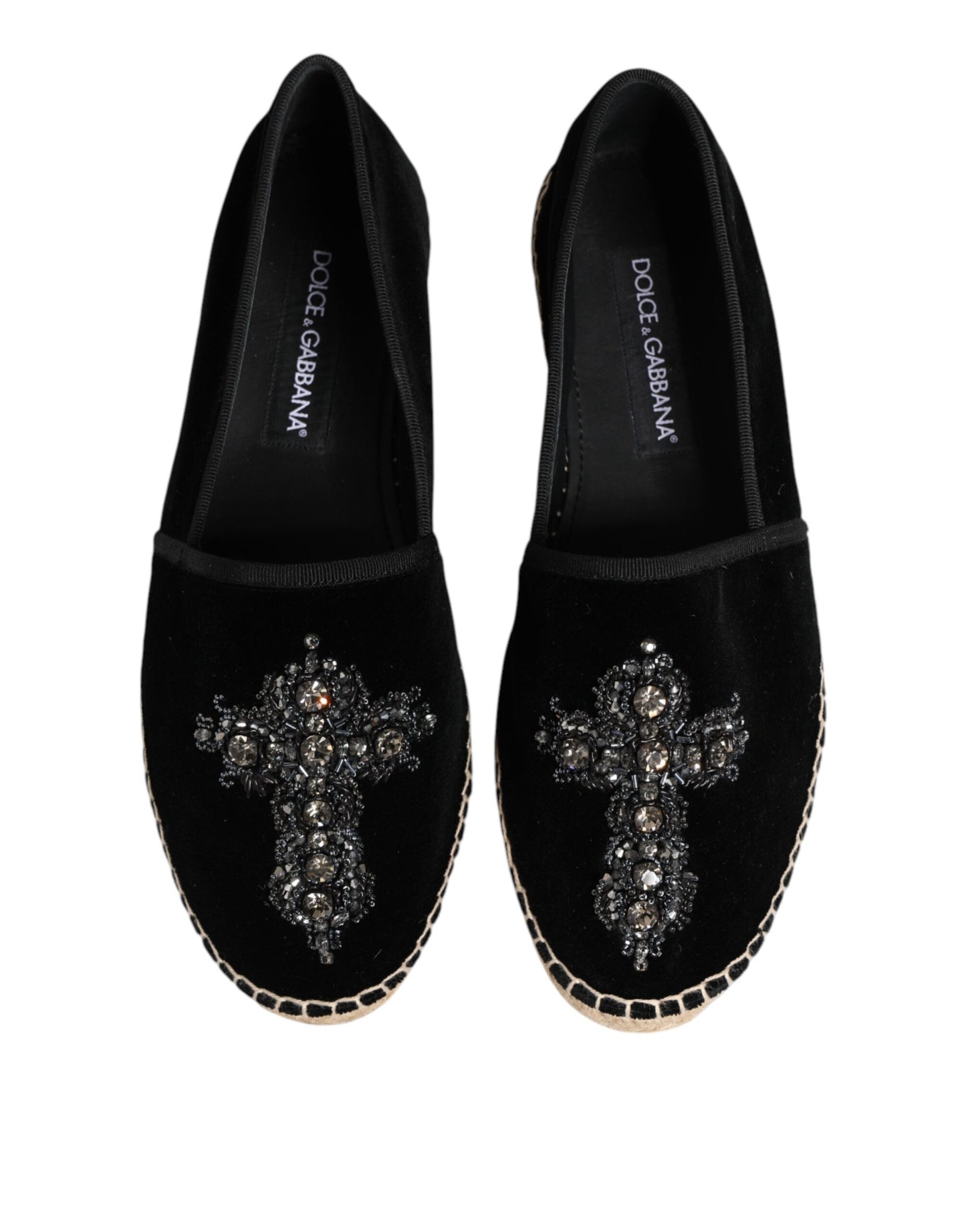 Dolce & Gabbana Black Cross Crystal Slip On Espadrille Shoes Dolce & Gabbana