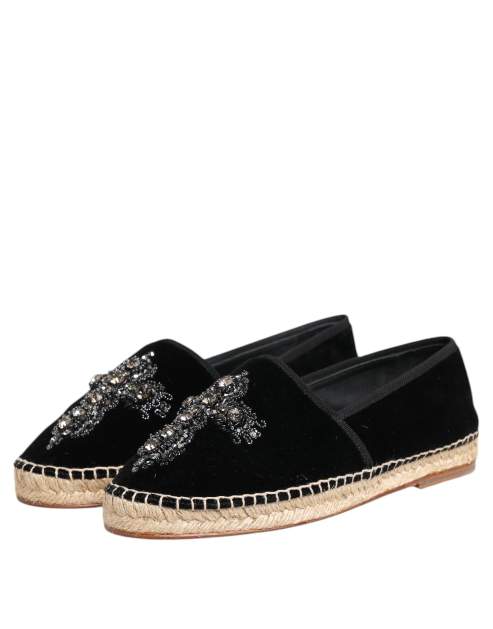 Dolce & Gabbana Black Cross Crystal Slip On Espadrille Shoes Dolce & Gabbana