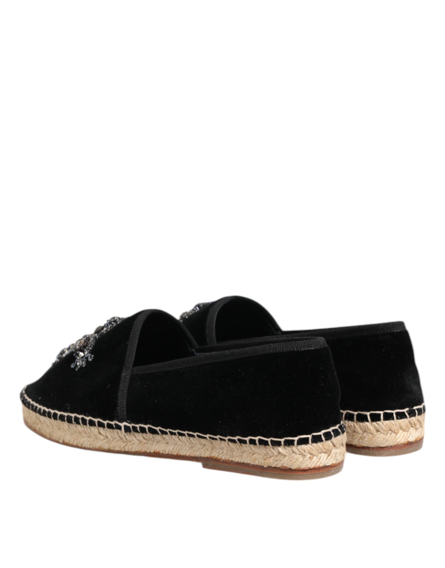 Dolce & Gabbana Black Cross Crystal Slip On Espadrille Shoes Dolce & Gabbana