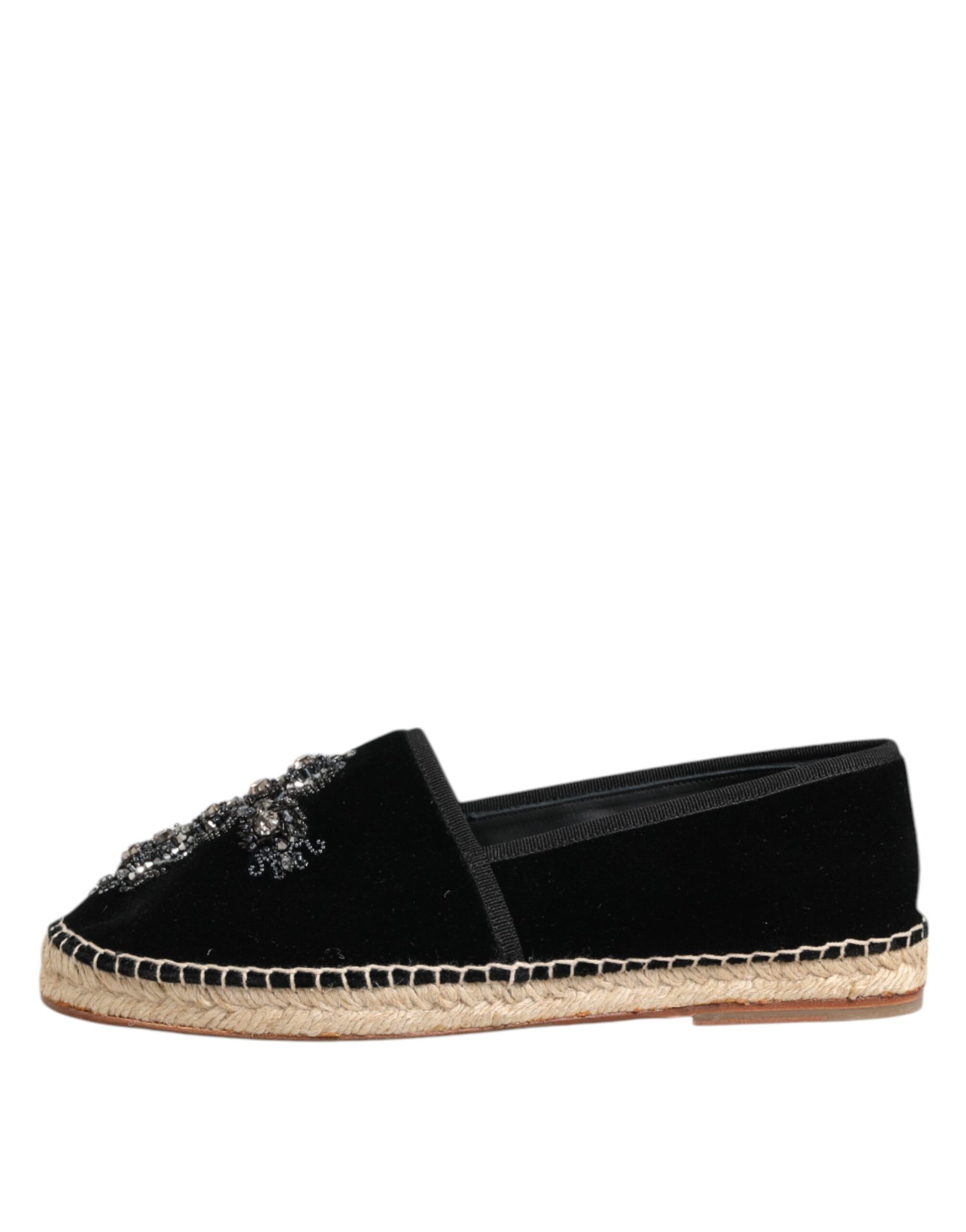 Dolce & Gabbana Black Cross Crystal Slip On Espadrille Shoes Dolce & Gabbana