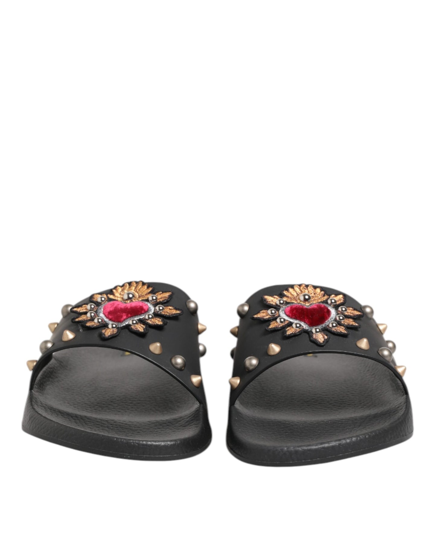 Dolce & Gabbana Black Rubber Sacred Heart Slides Men Beachwear Shoes Dolce & Gabbana