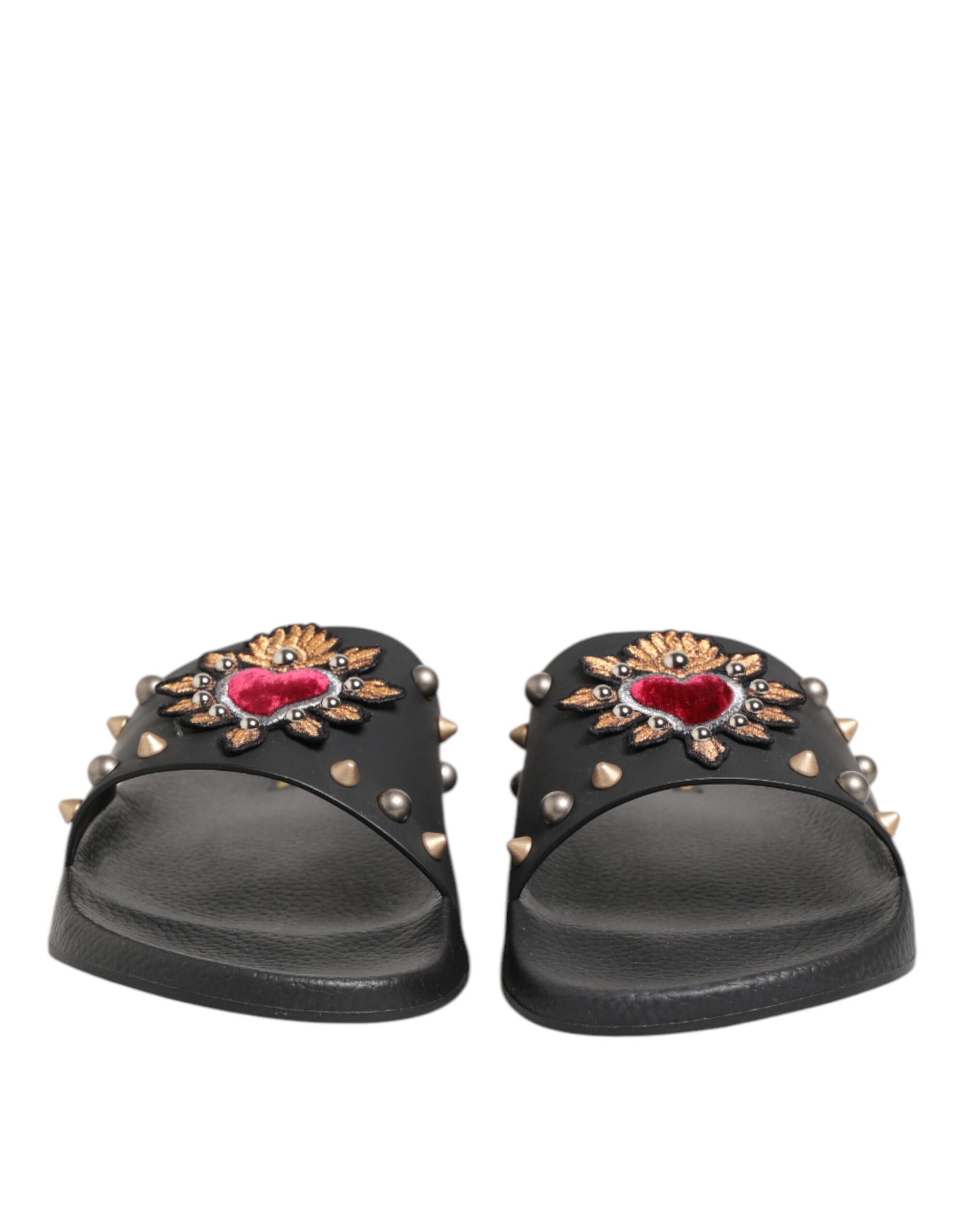 Dolce & Gabbana Black Rubber Sacred Heart Slides Men Beachwear Shoes Dolce & Gabbana
