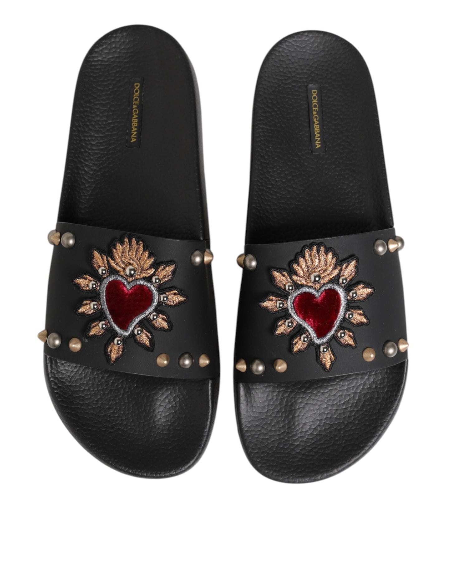 Dolce & Gabbana Black Rubber Sacred Heart Slides Men Beachwear Shoes Dolce & Gabbana
