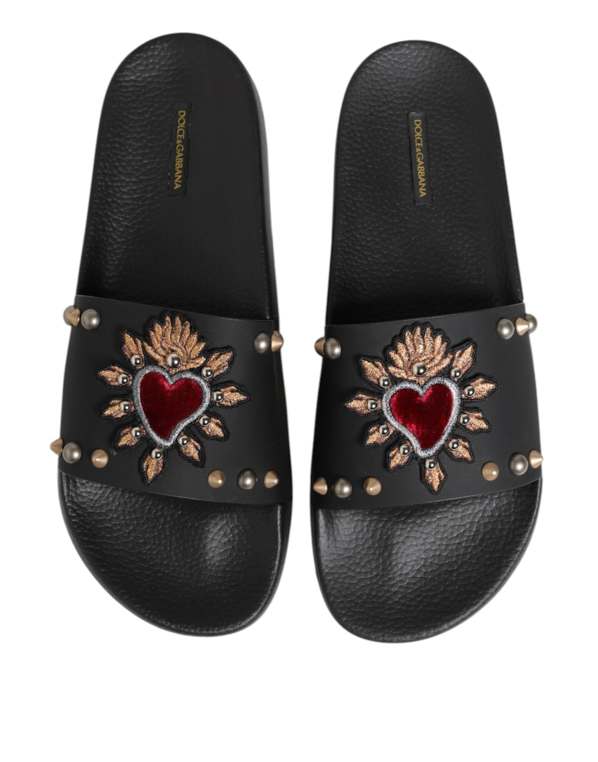 Dolce & Gabbana Black Rubber Sacred Heart Slides Men Beachwear Shoes Dolce & Gabbana