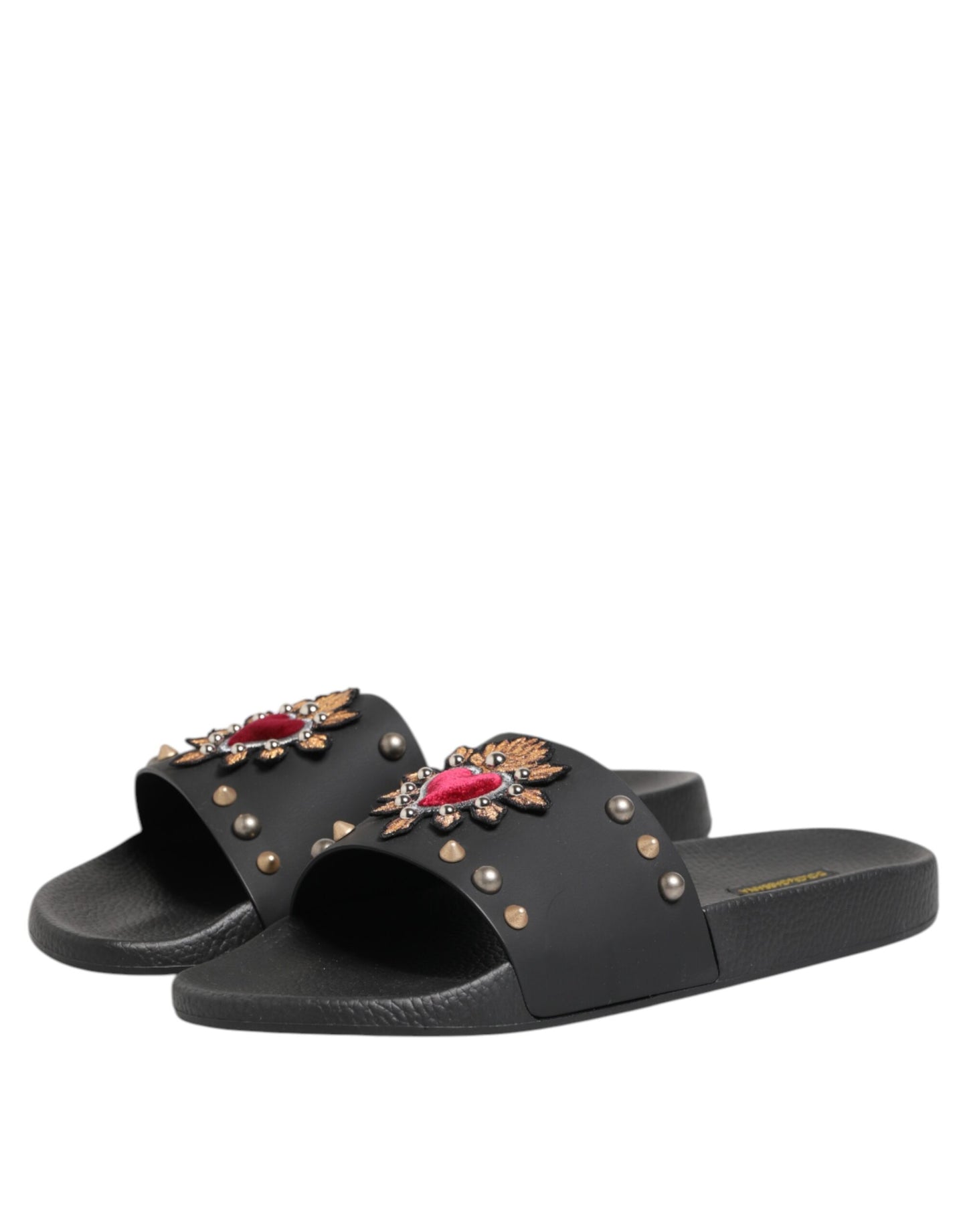 Dolce & Gabbana Black Rubber Sacred Heart Slides Men Beachwear Shoes Dolce & Gabbana