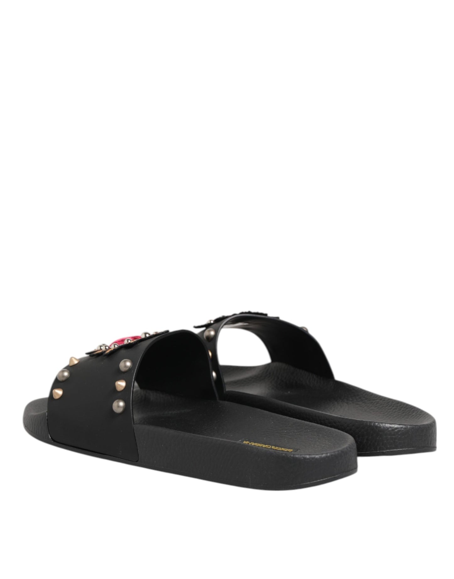 Dolce & Gabbana Black Rubber Sacred Heart Slides Men Beachwear Shoes Dolce & Gabbana