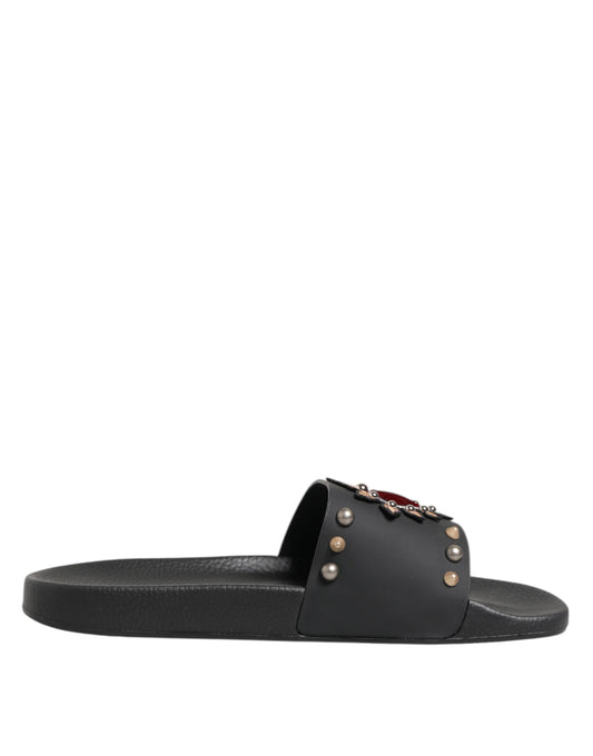 Dolce & Gabbana Black Rubber Sacred Heart Slides Men Beachwear Shoes Dolce & Gabbana