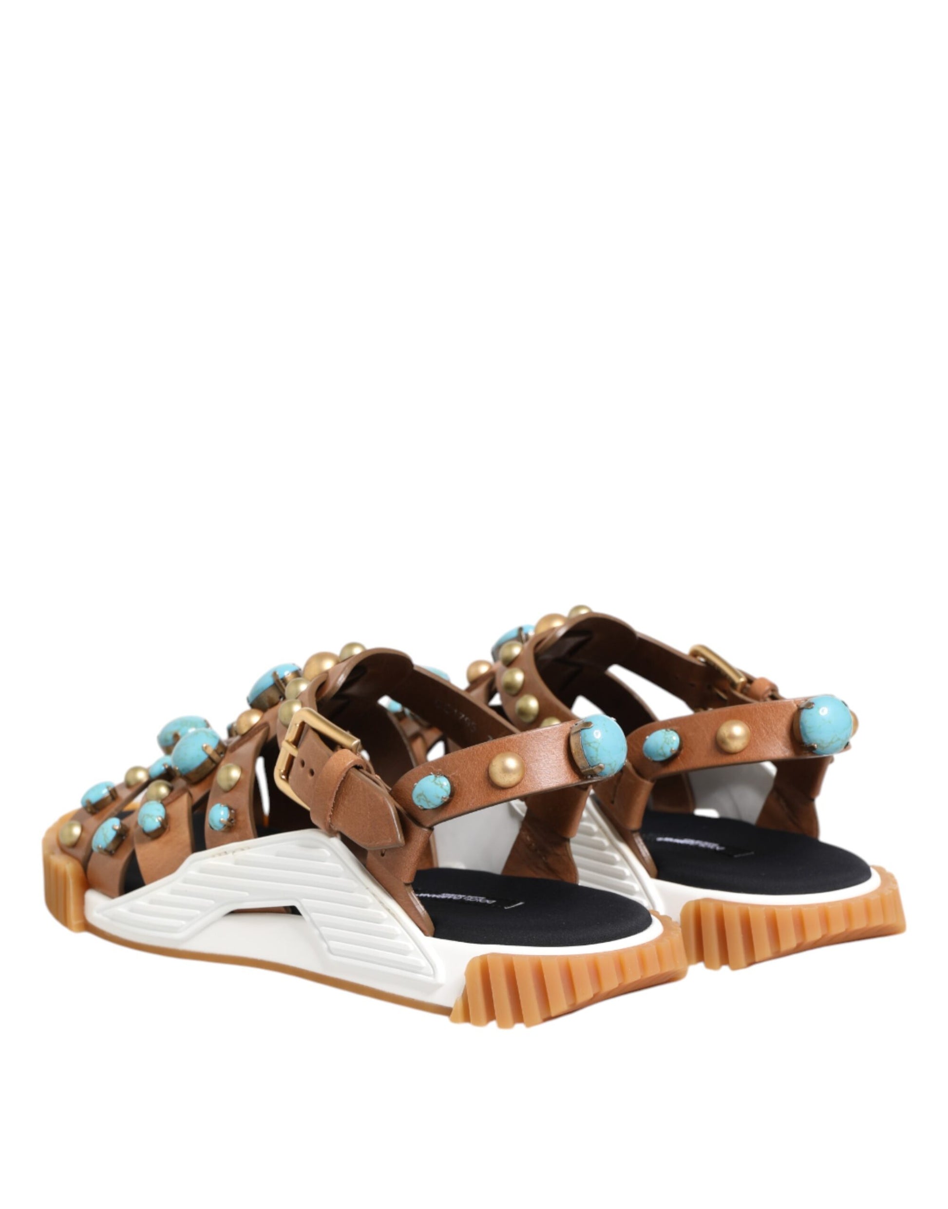 Dolce & Gabbana Brown Leather Studded Slides Sandals Shoes Dolce & Gabbana