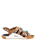 Dolce & Gabbana Brown Leather Studded Slides Sandals Shoes - Eljoys Fashion 