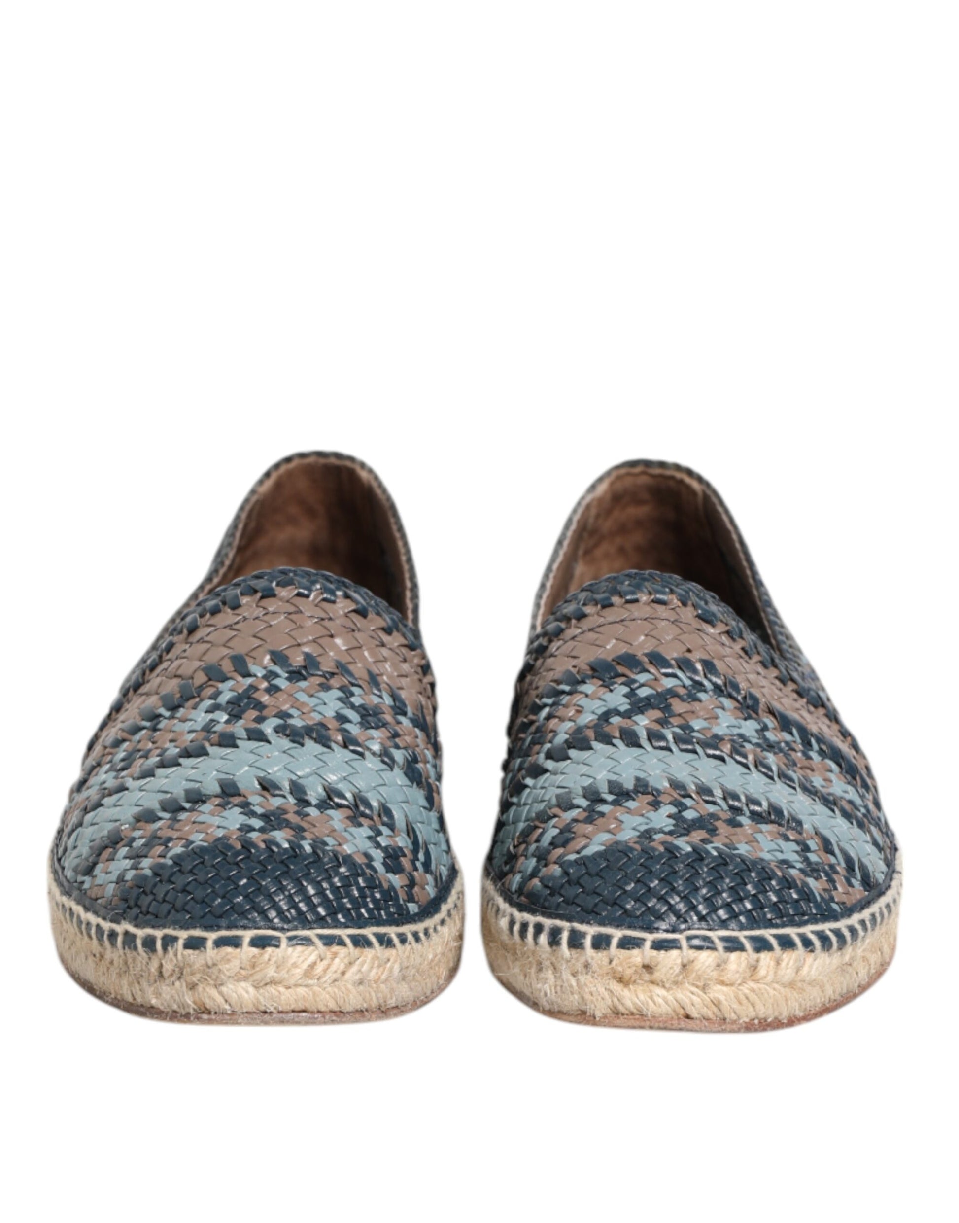 Dolce & Gabbana Blue Gray Woven Leather Buffalo Espadrille Shoes Dolce & Gabbana