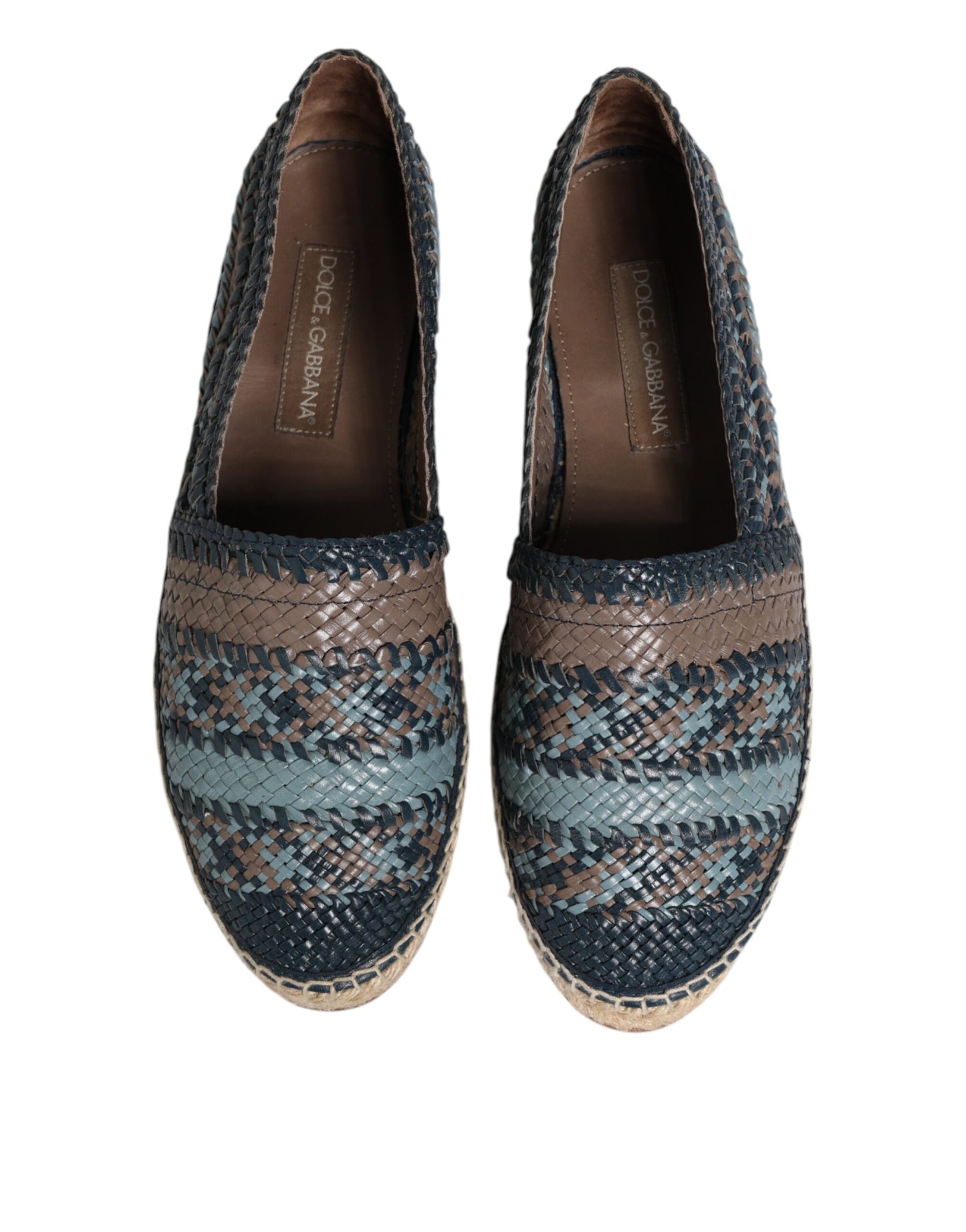 Dolce & Gabbana Blue Gray Woven Leather Buffalo Espadrille Shoes Dolce & Gabbana