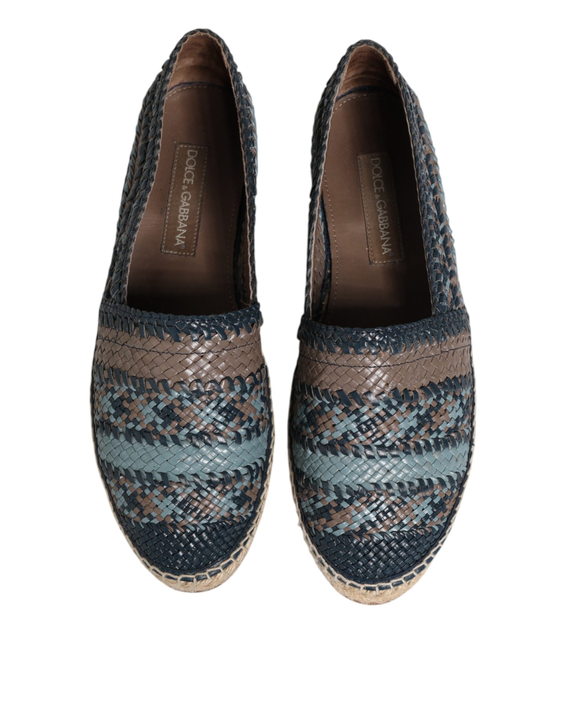 Dolce & Gabbana Blue Gray Woven Leather Buffalo Espadrille Shoes Dolce & Gabbana