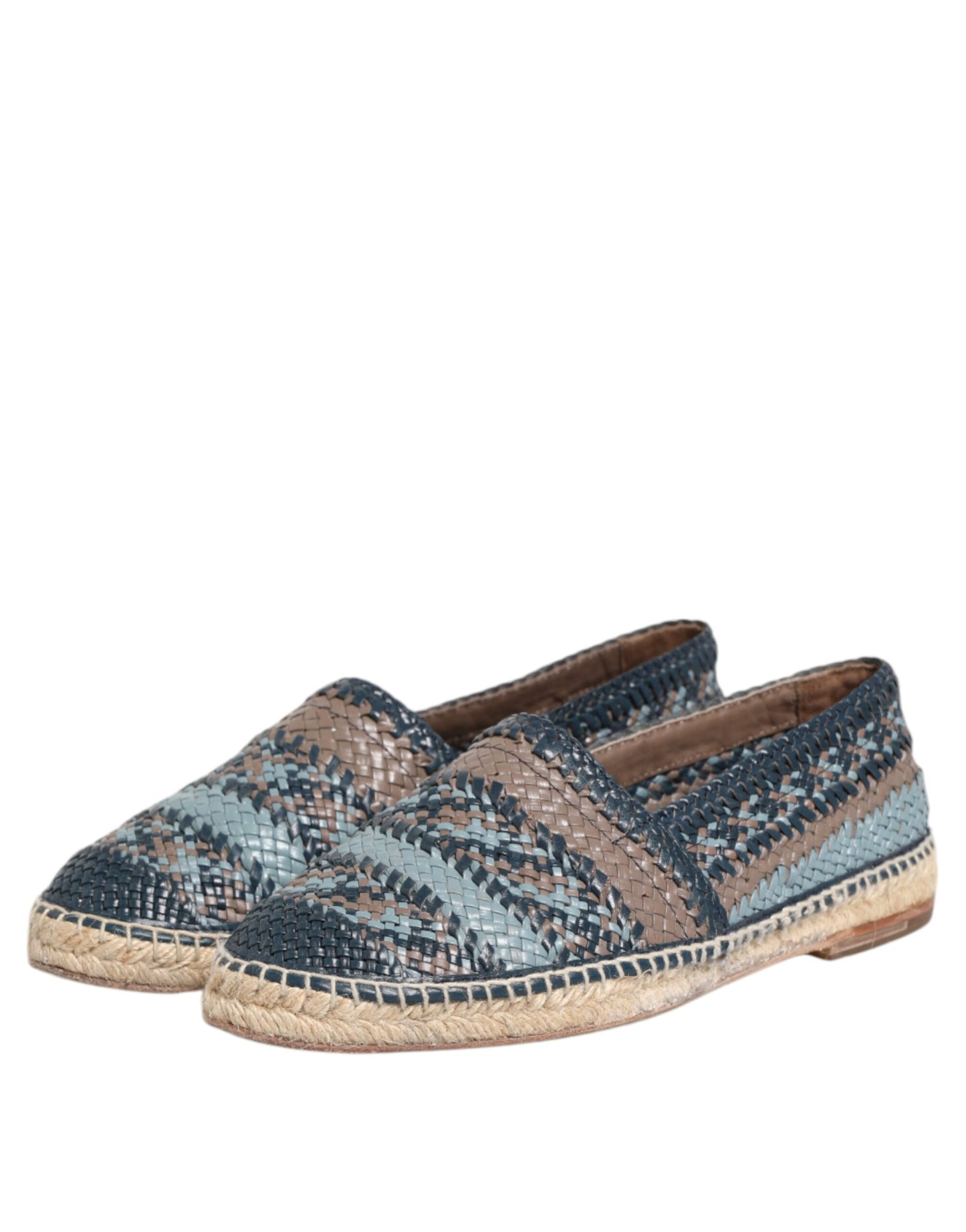 Dolce & Gabbana Blue Gray Woven Leather Buffalo Espadrille Shoes Dolce & Gabbana