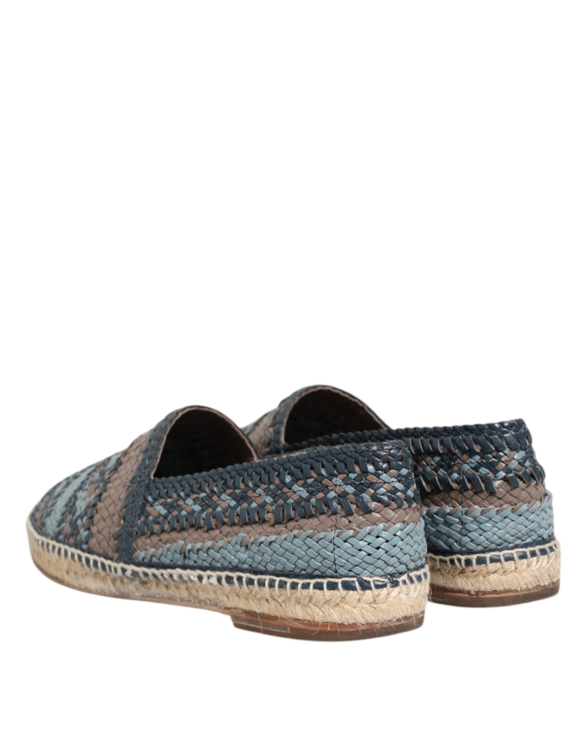 Dolce & Gabbana Blue Gray Woven Leather Buffalo Espadrille Shoes Dolce & Gabbana