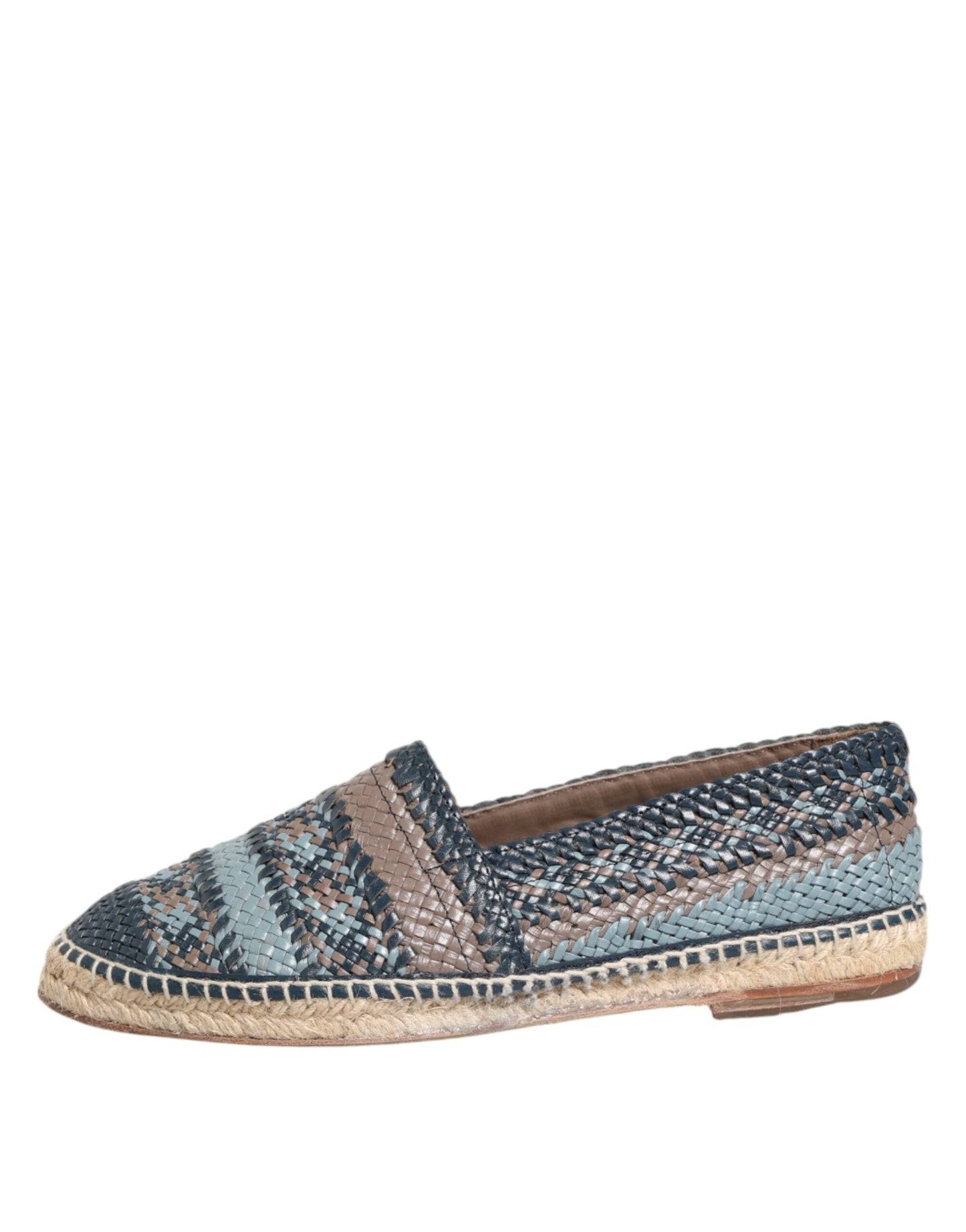 Dolce & Gabbana Blue Gray Woven Leather Buffalo Espadrille Shoes Dolce & Gabbana