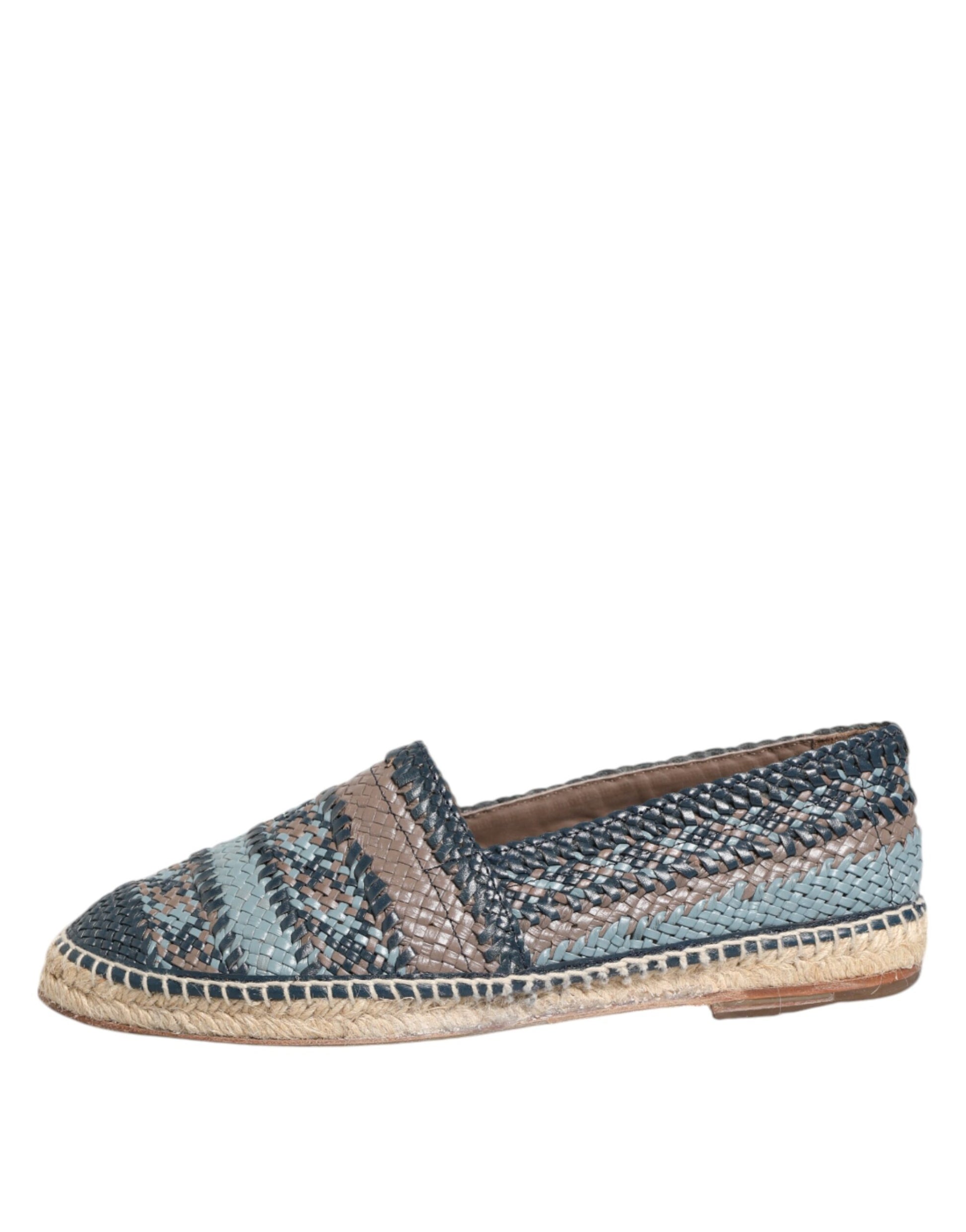 Dolce & Gabbana Blue Gray Woven Leather Buffalo Espadrille Shoes Dolce & Gabbana