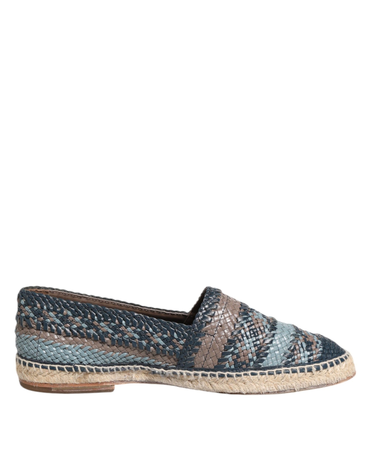 Dolce & Gabbana Blue Gray Woven Leather Buffalo Espadrille Shoes Dolce & Gabbana