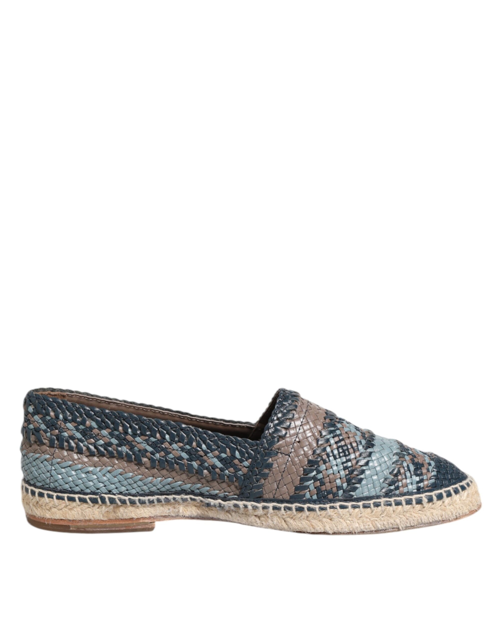Dolce & Gabbana Blue Gray Woven Leather Buffalo Espadrille Shoes Dolce & Gabbana