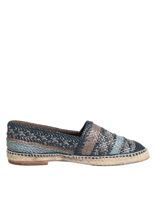 Dolce & Gabbana Blue Gray Woven Leather Buffalo Espadrille Shoes Dolce & Gabbana