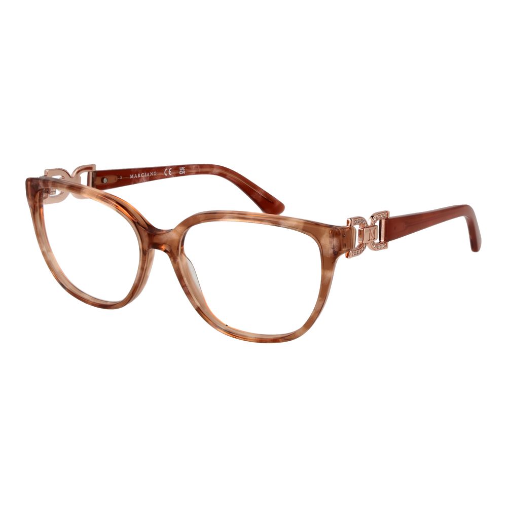 Marciano by Guess orange acetate glasses frames with rounded design and clear lenses, stylish eyeglasses for everyday wear.